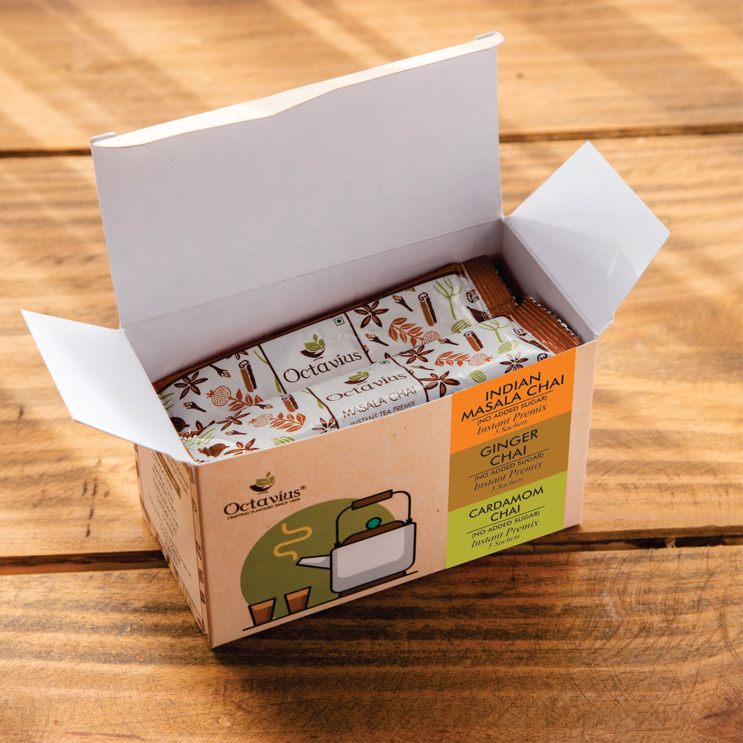 3 in 1 Instant Premix - Indian Masala, Cardamom & Ginger (No Added Sugar) - 50 sachets