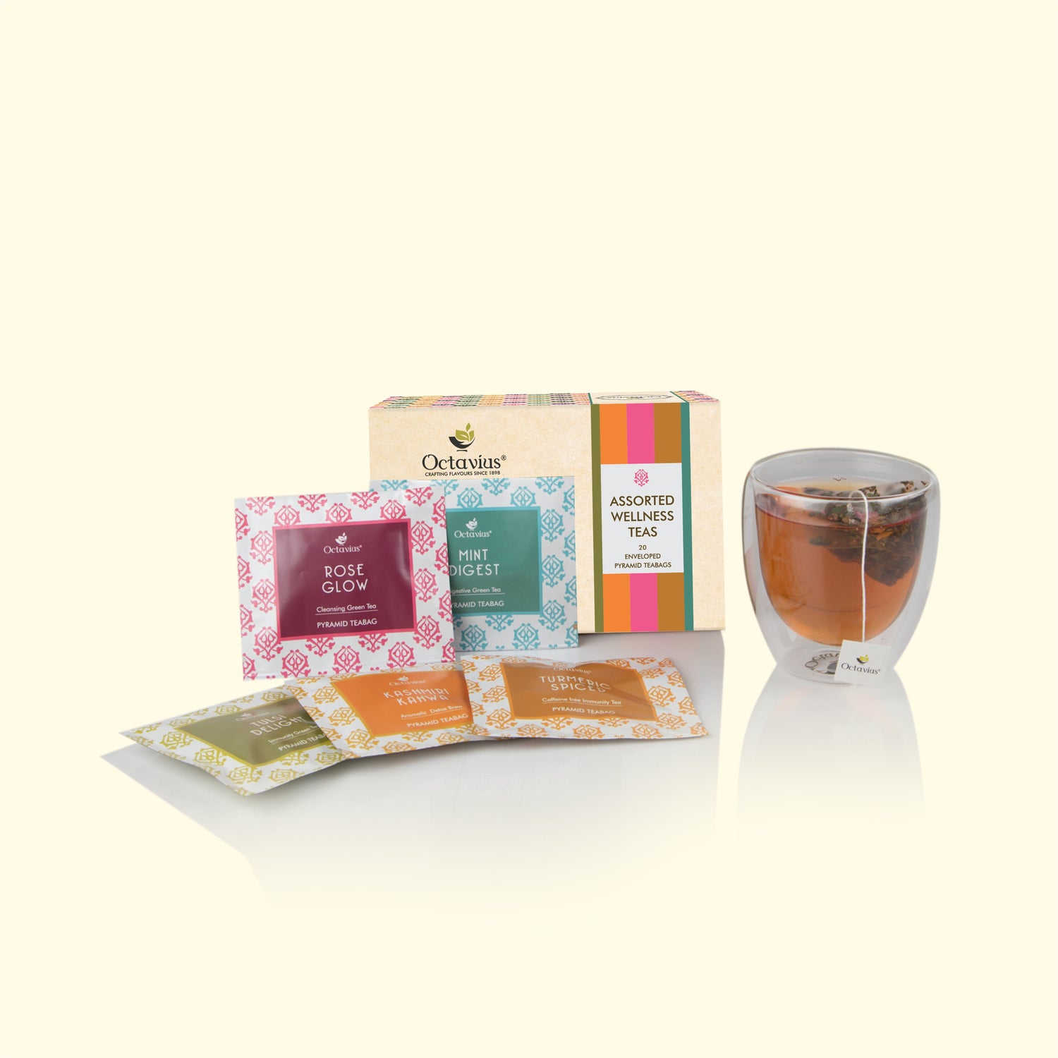 Assorted Wellness Teas   - 20 Enveloped Pyramid Tea Bags