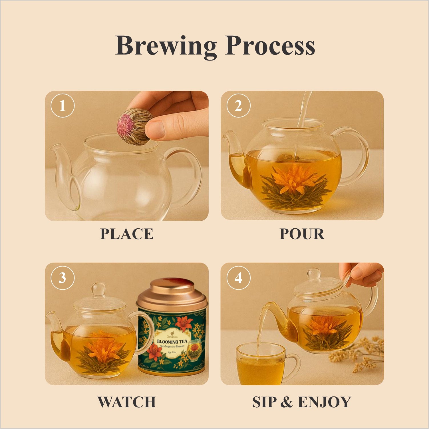 Octavius Blooming Tea – With Dragon Lily Blossoms (Pack of 5)