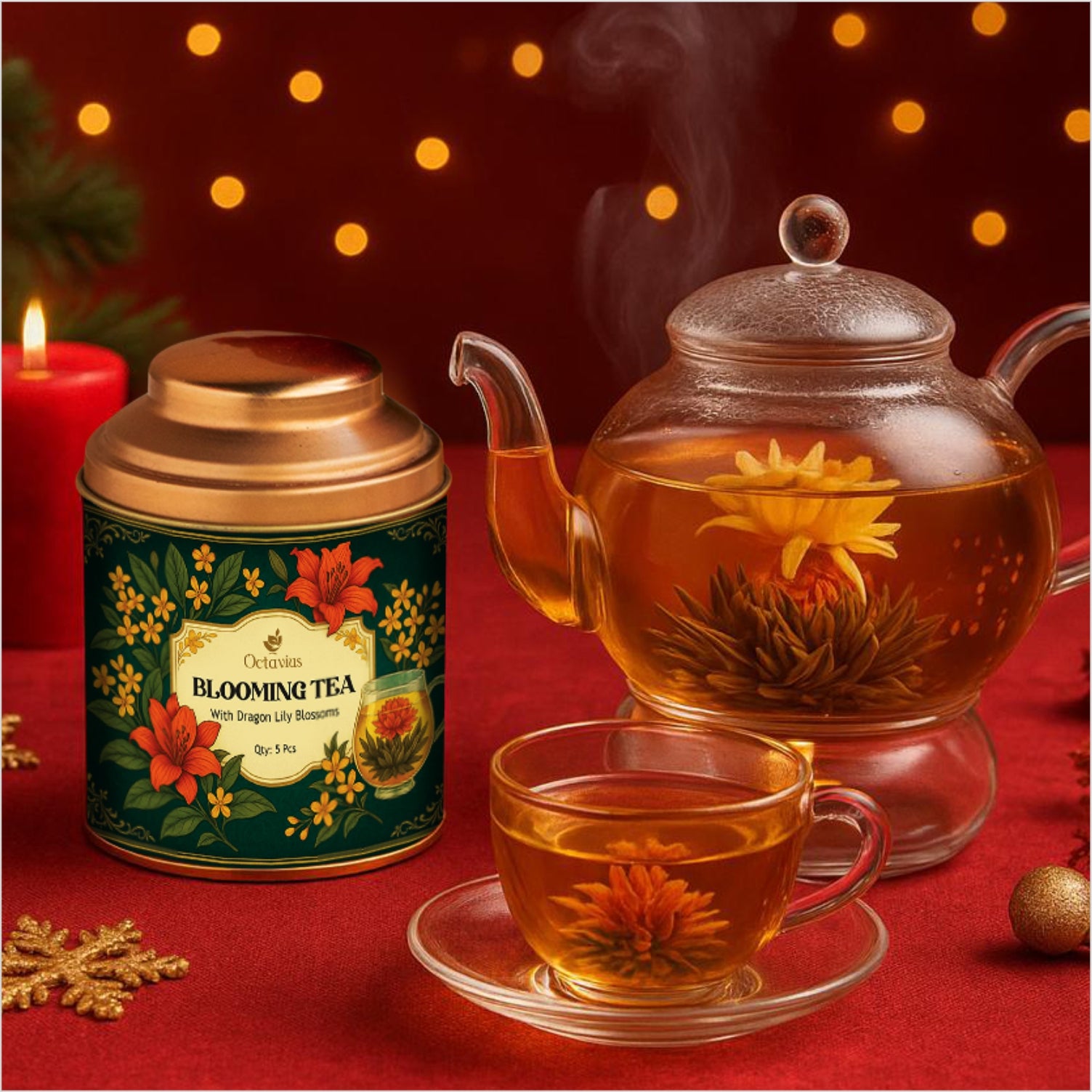 Octavius Blooming Tea – With Dragon Lily Blossoms (Pack of 5)