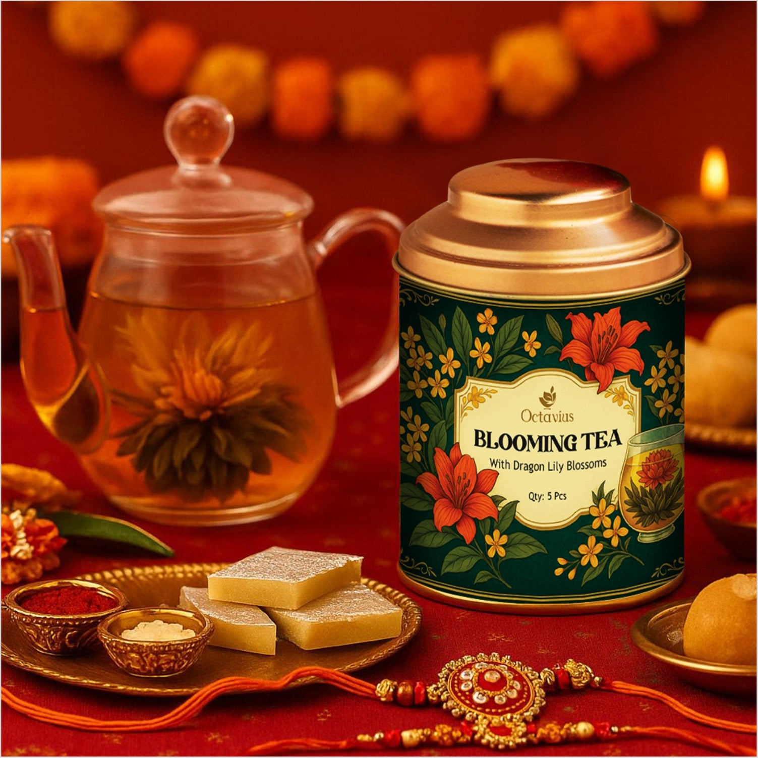 Octavius Blooming Tea – With Dragon Lily Blossoms (Pack of 5)