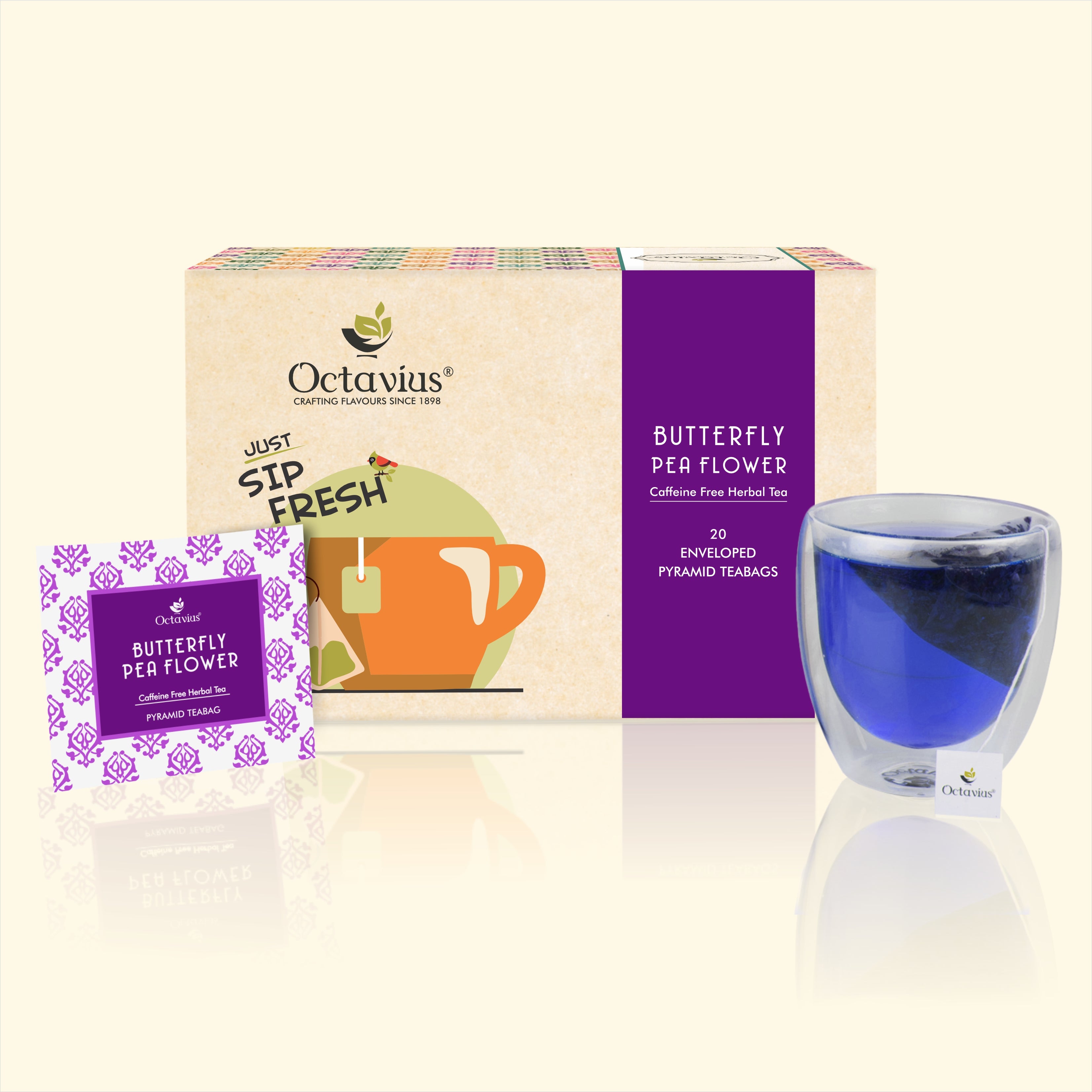 Butterfly Blue Pea Flower Tea - 20 Enveloped Pyramid Teabags