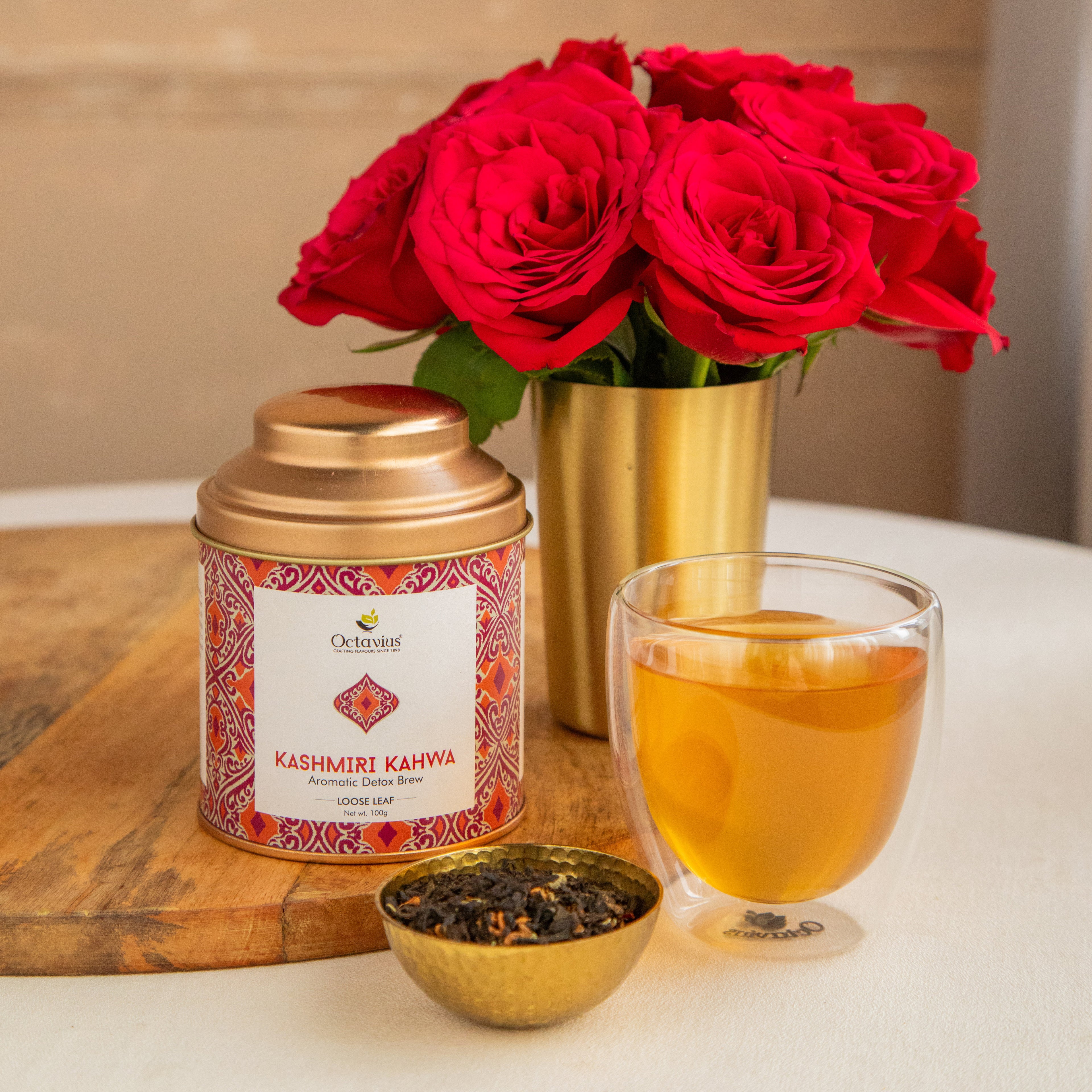 Kashmiri Kahwa Green Tea Loose Leaf in Tin Caddy - 100 Gms