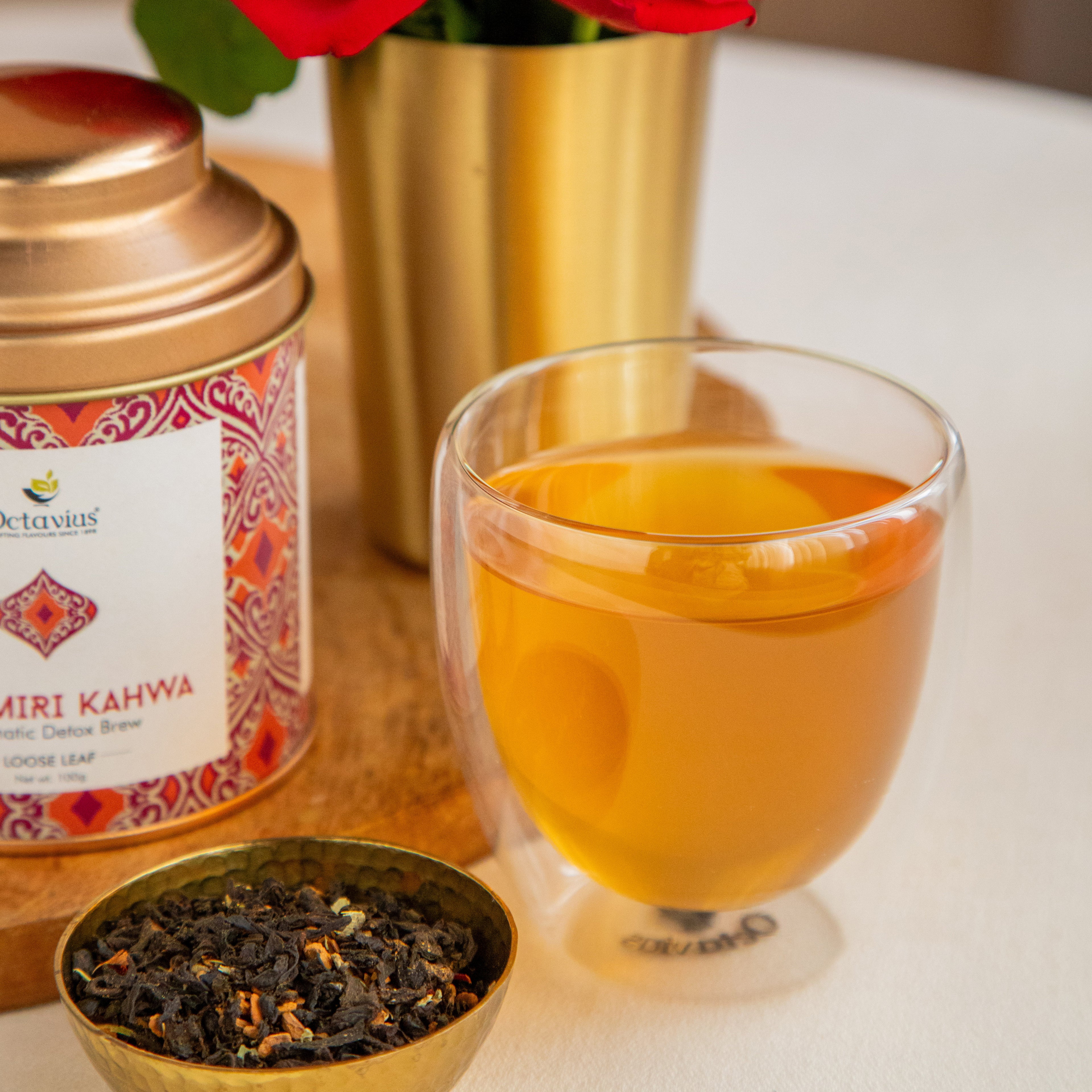 Kashmiri Kahwa Green Tea Loose Leaf in Tin Caddy - 100 Gms