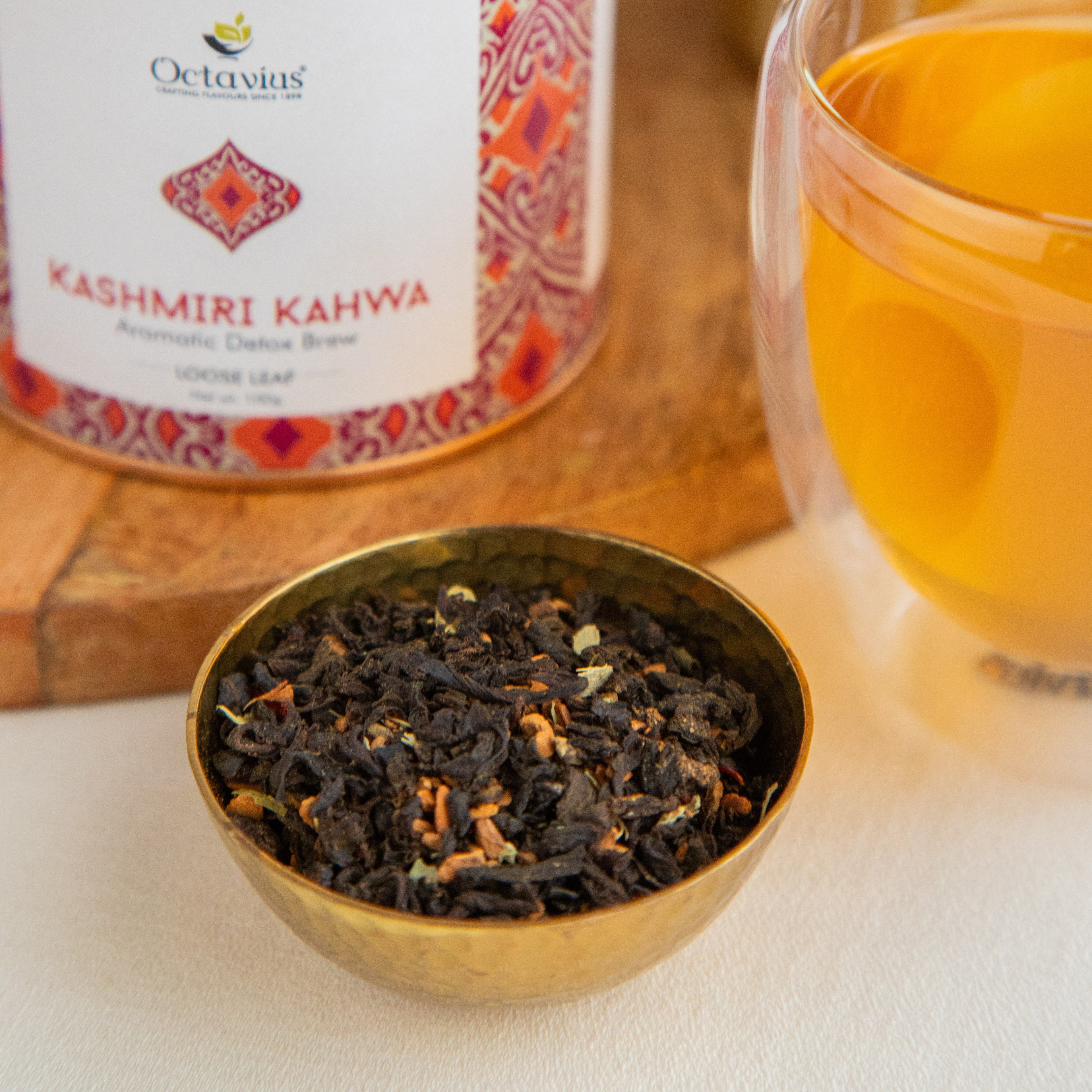 Kashmiri Kahwa Green Tea Loose Leaf in Tin Caddy - 100 Gms