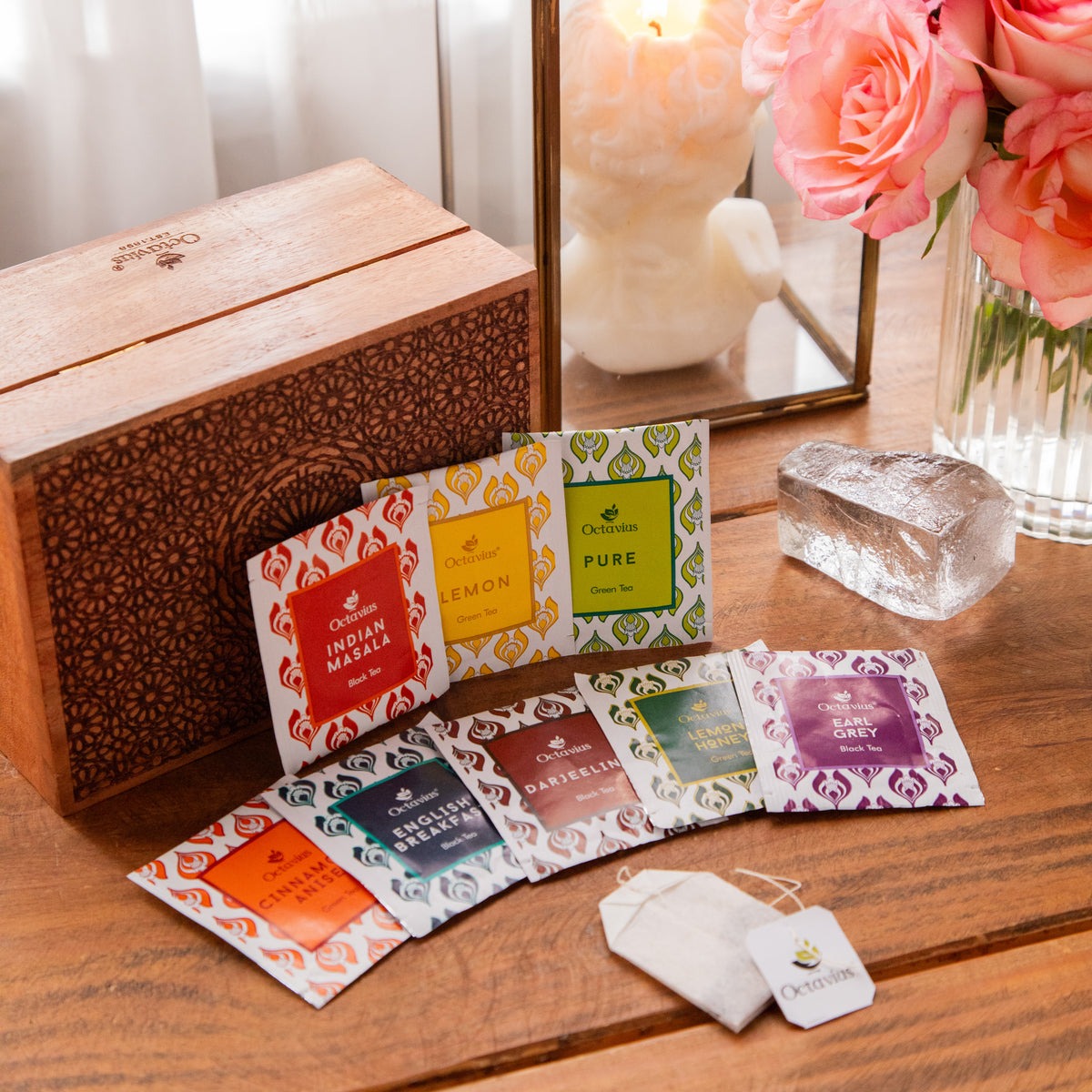 Tea Explorers’ Collection in Heritage Mandala Wooden Caddy – 50 Enveloped Teabags