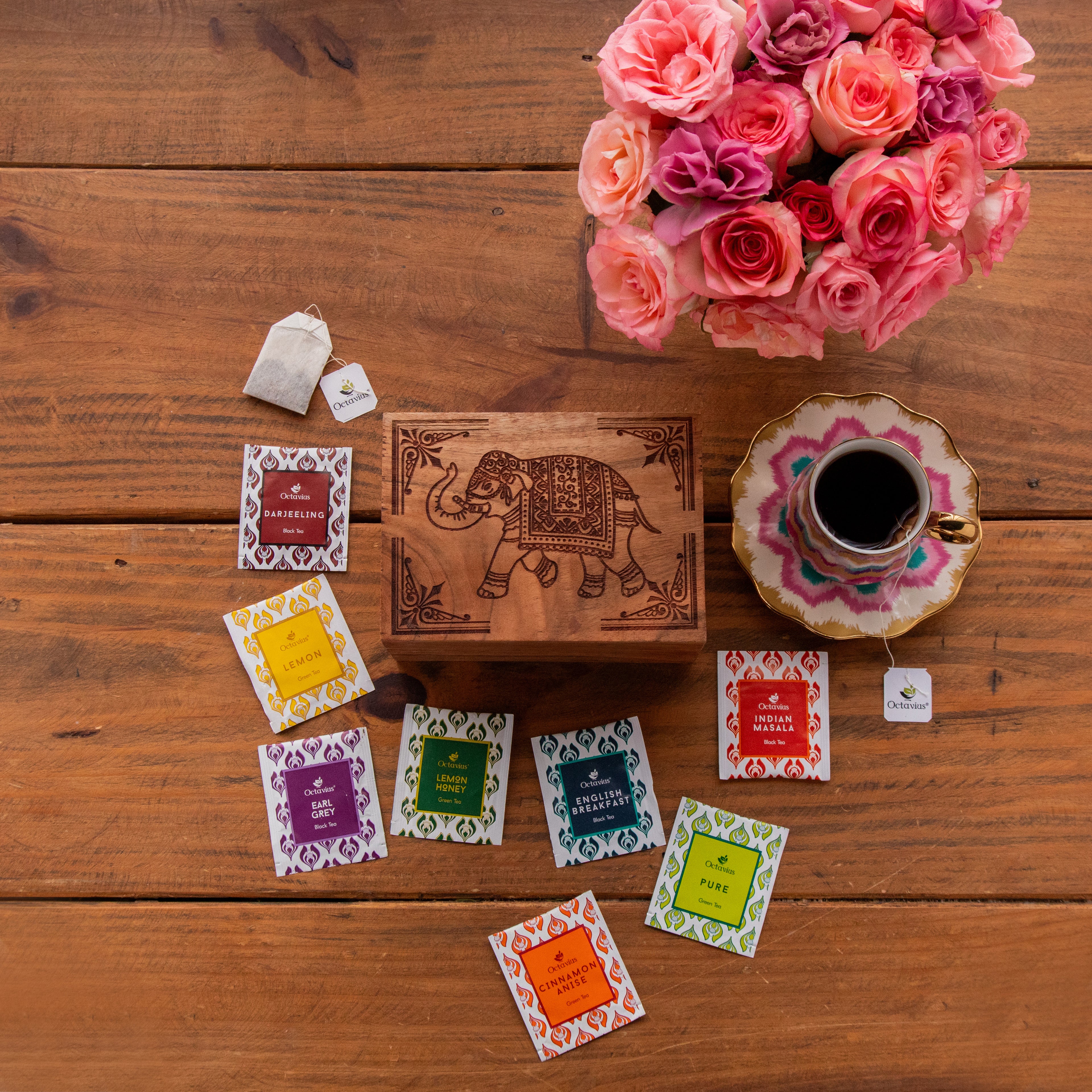 Tea Explorers’ Collection in Imperial Elephant Wooden Caddy (50 Enveloped Teabags)