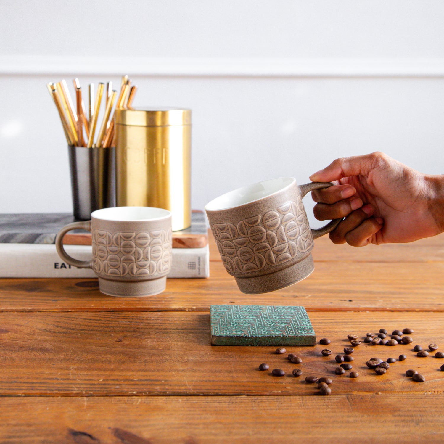 TerraCraft Collection Mocha Earth Ceramic Mug – 380 ml (Set of 2, Brown)