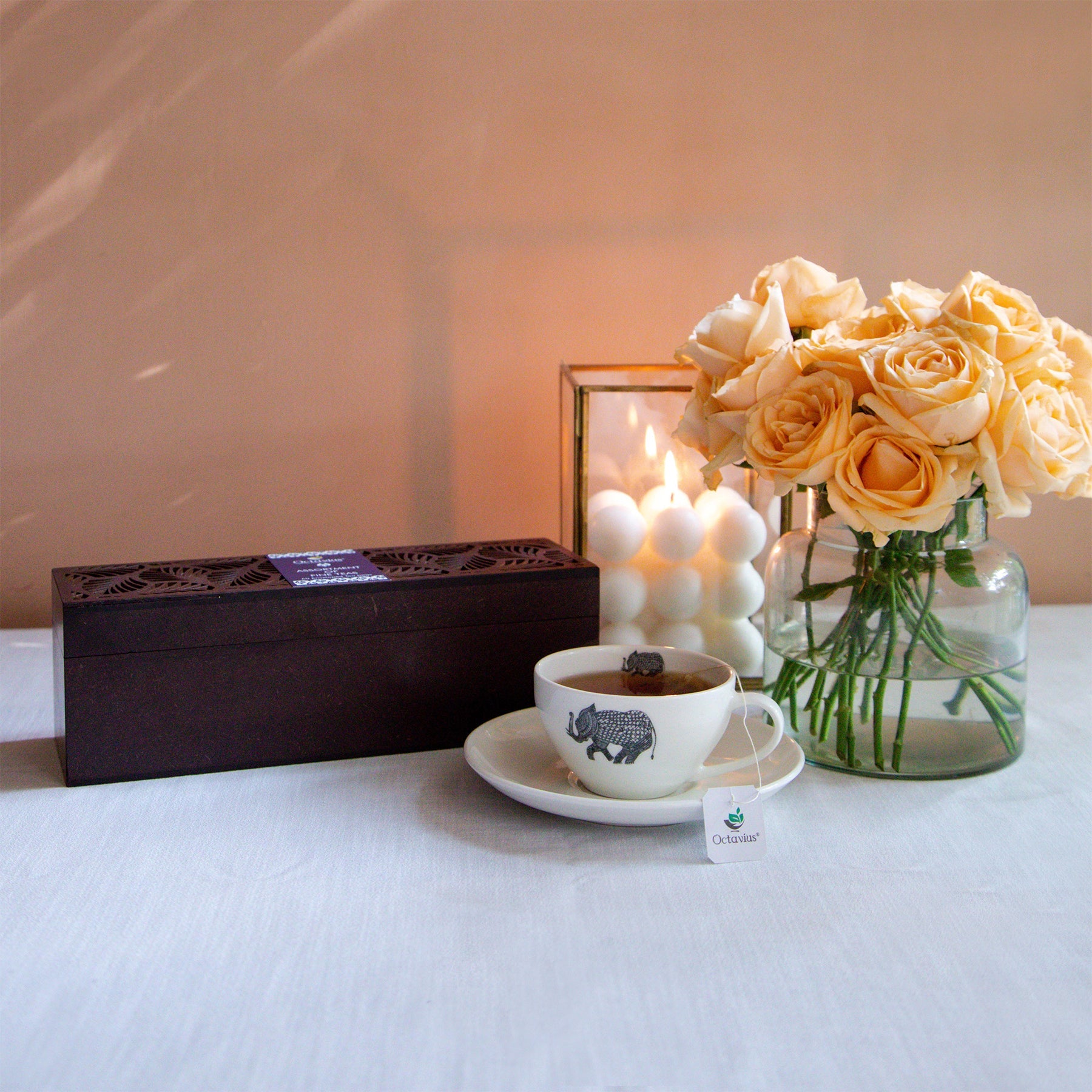 Assortment of Fine Teas For your sibling - 60 Teabags in Leaf Cutting Wooden Box
