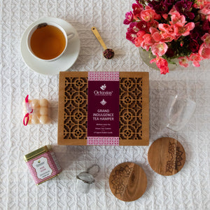
                  
                    Load image into Gallery viewer, Grand Indulgence Tea Hamper (1 wellness tea, infuser, cup, coasters &amp;amp; organic bubble candle)
                  
                