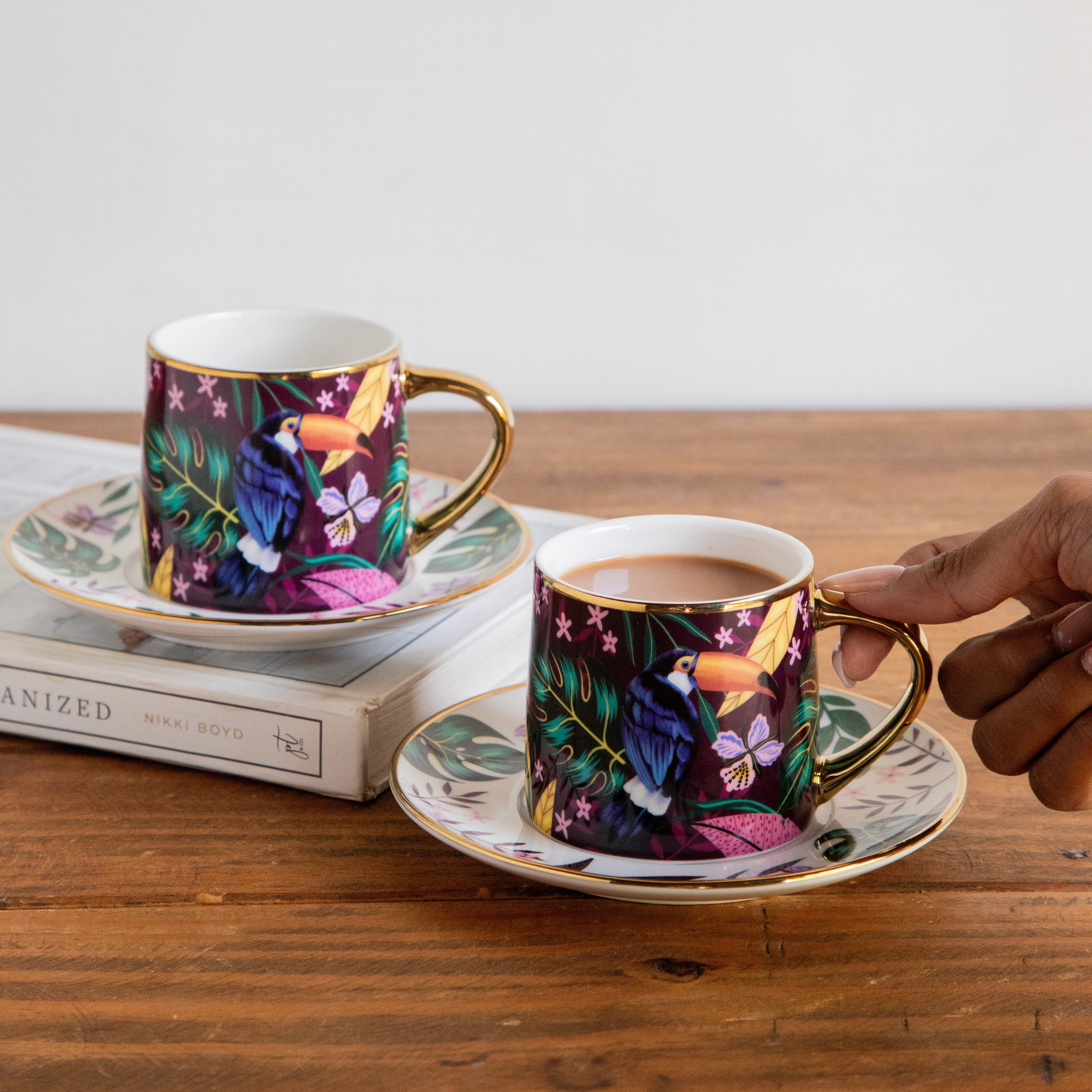 Golden Rainforest Tea Set (6 Cups & Saucers) – 200 ml Each