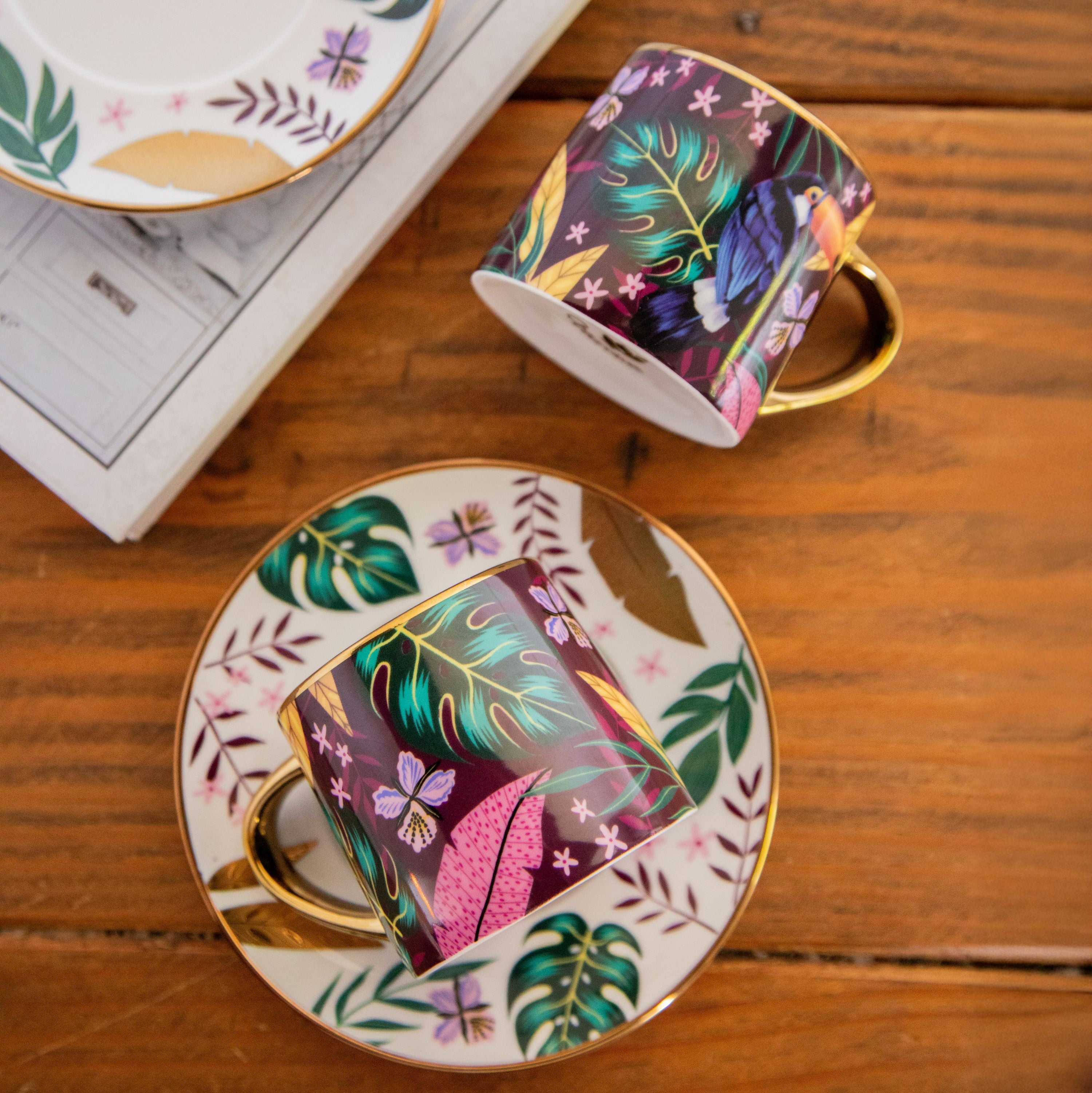 Golden Rainforest Tea Set (6 Cups & Saucers) – 200 ml Each