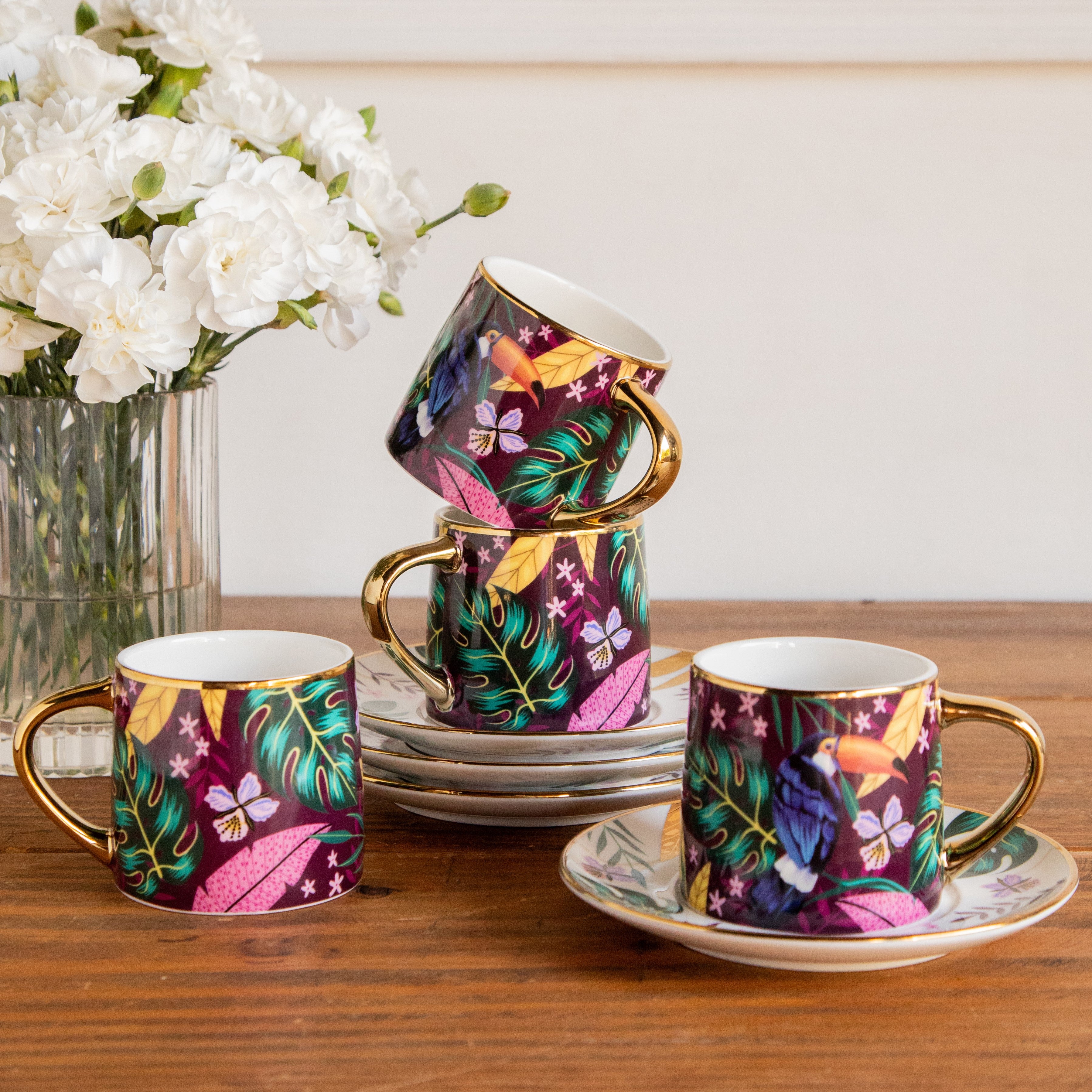 Golden Rainforest Tea Set (6 Cups & Saucers) – 200 ml Each