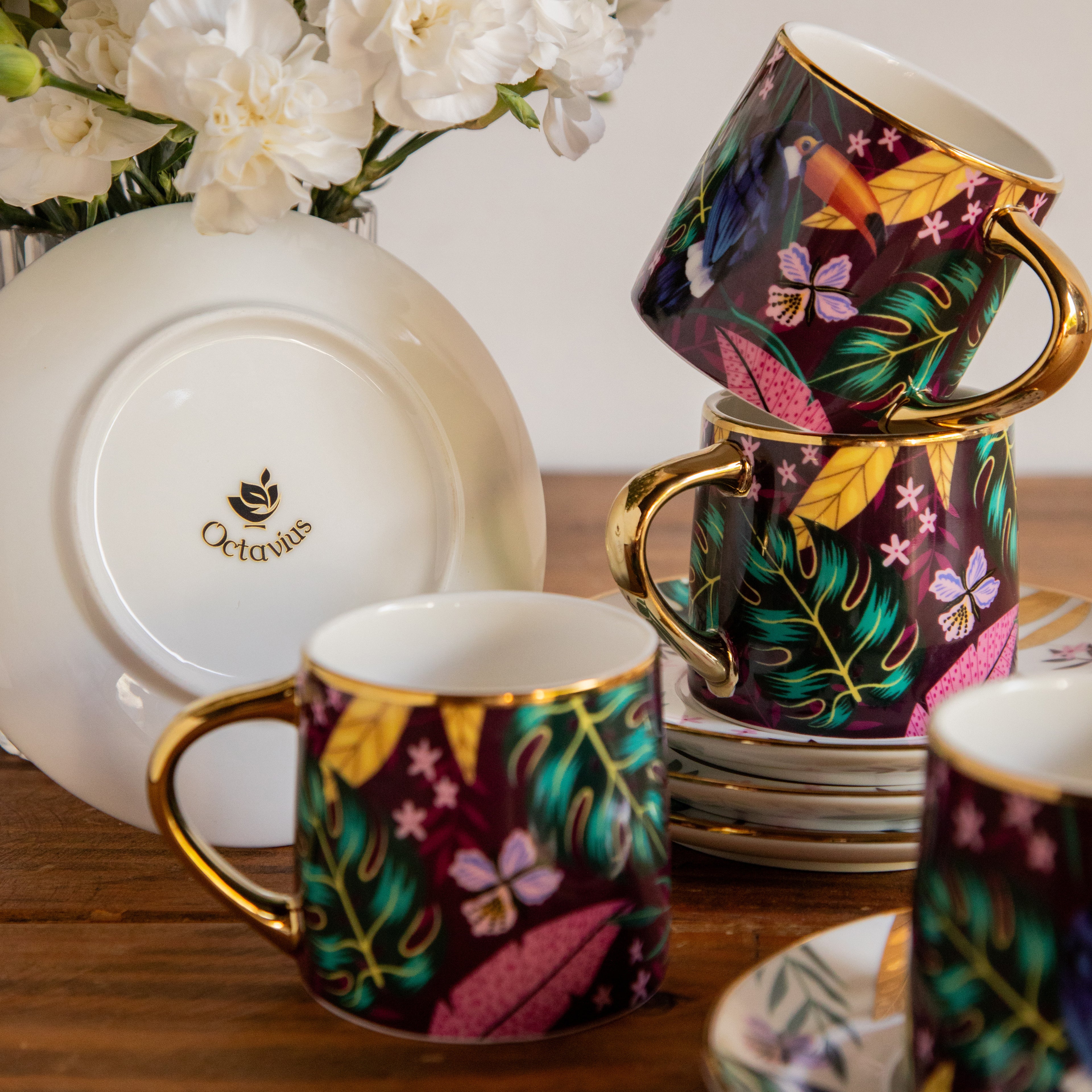Golden Rainforest Tea Set (6 Cups & Saucers) – 200 ml Each