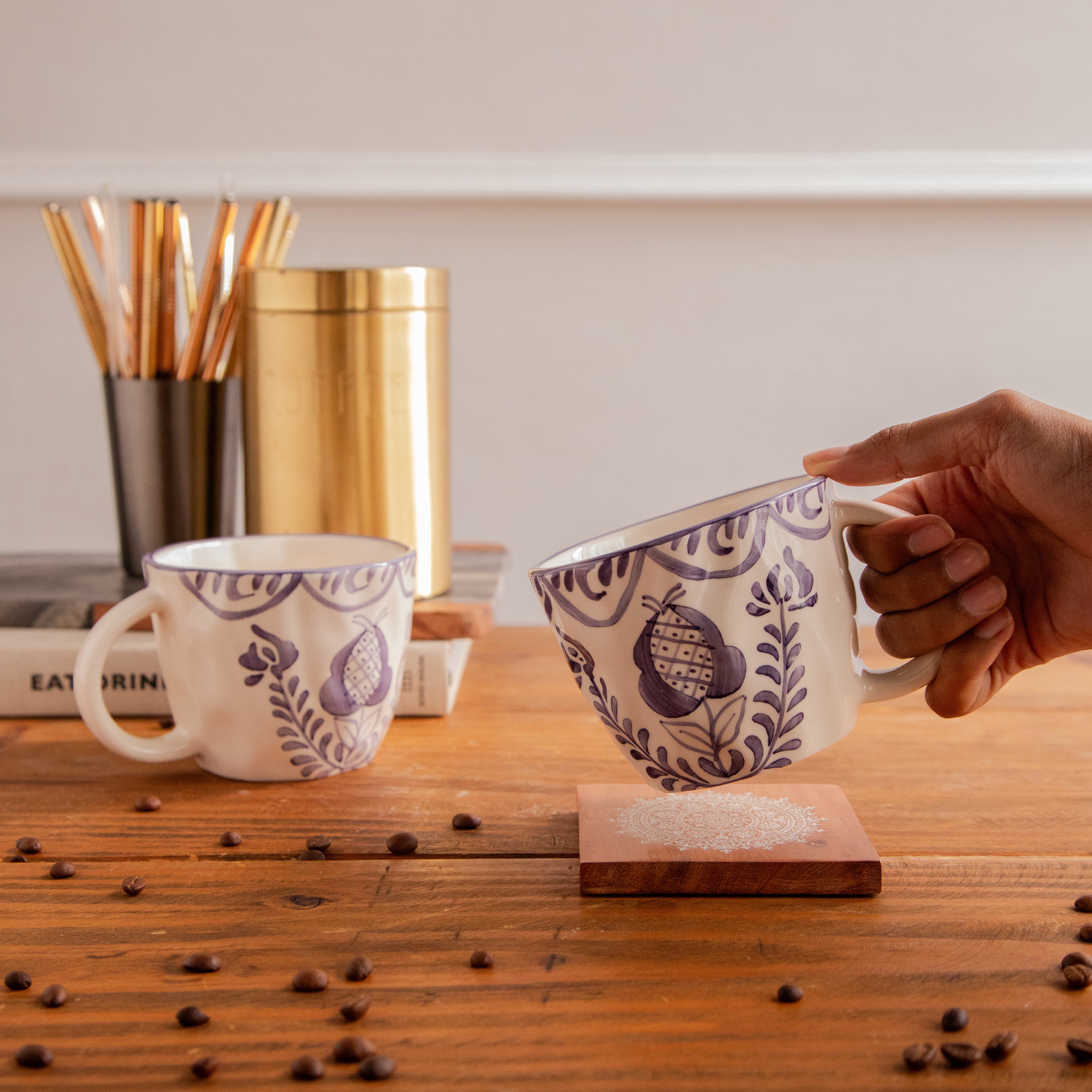 Indigo Bloom Hand-Painted Ceramic Mug (450 ml)