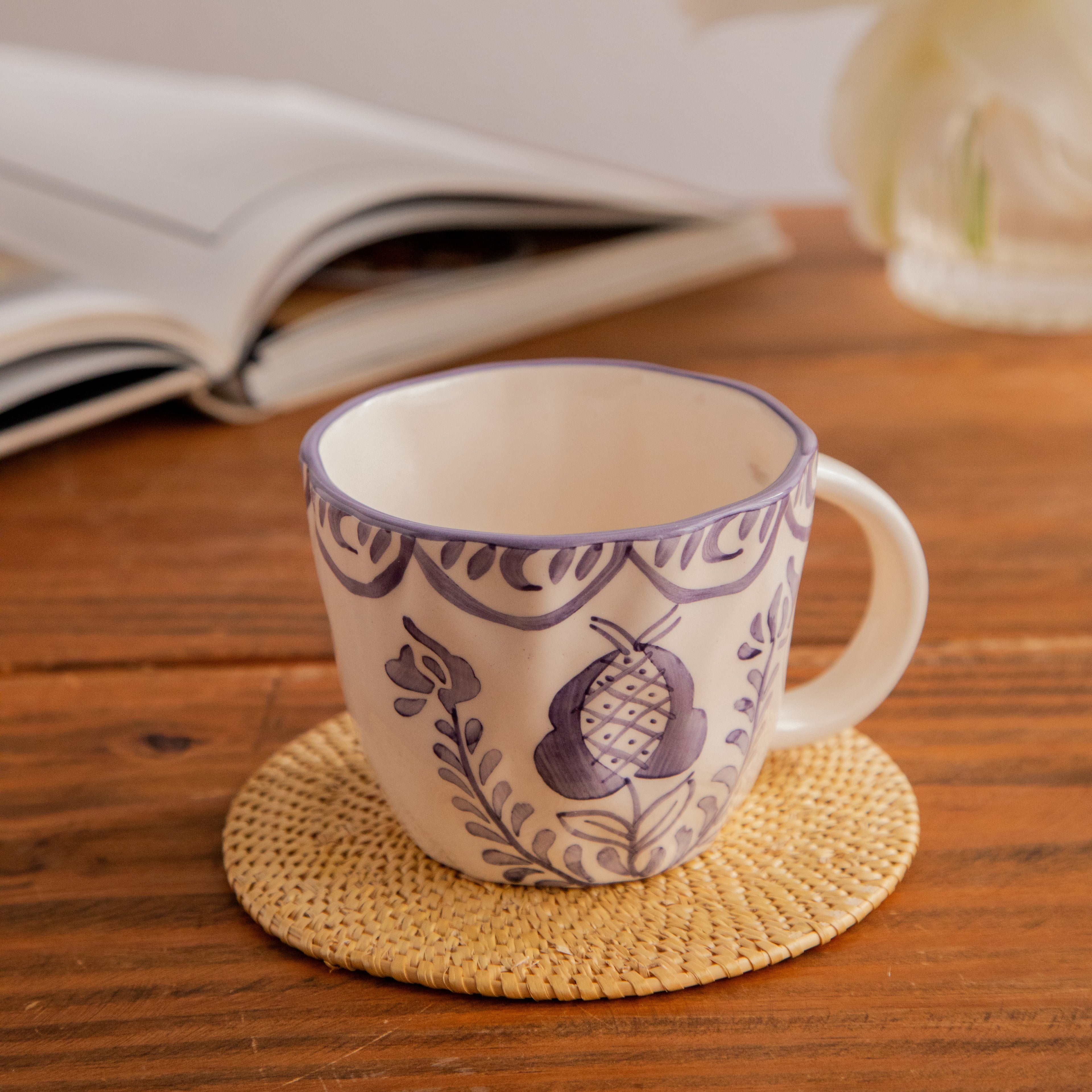Indigo Bloom Hand-Painted Ceramic Mug (450 ml)