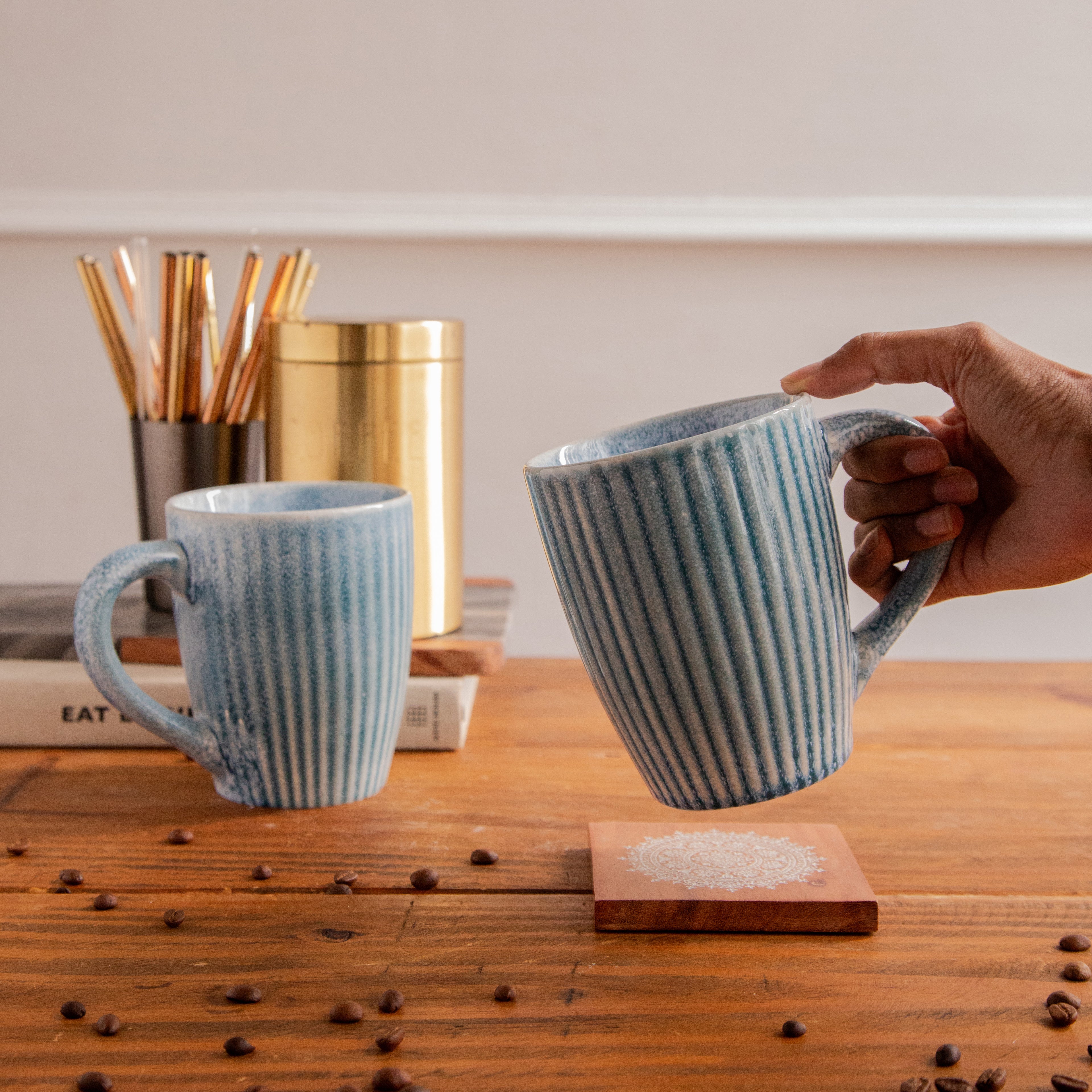 Coastal Ripple Hand-Painted Ceramic Mug – 650 ml