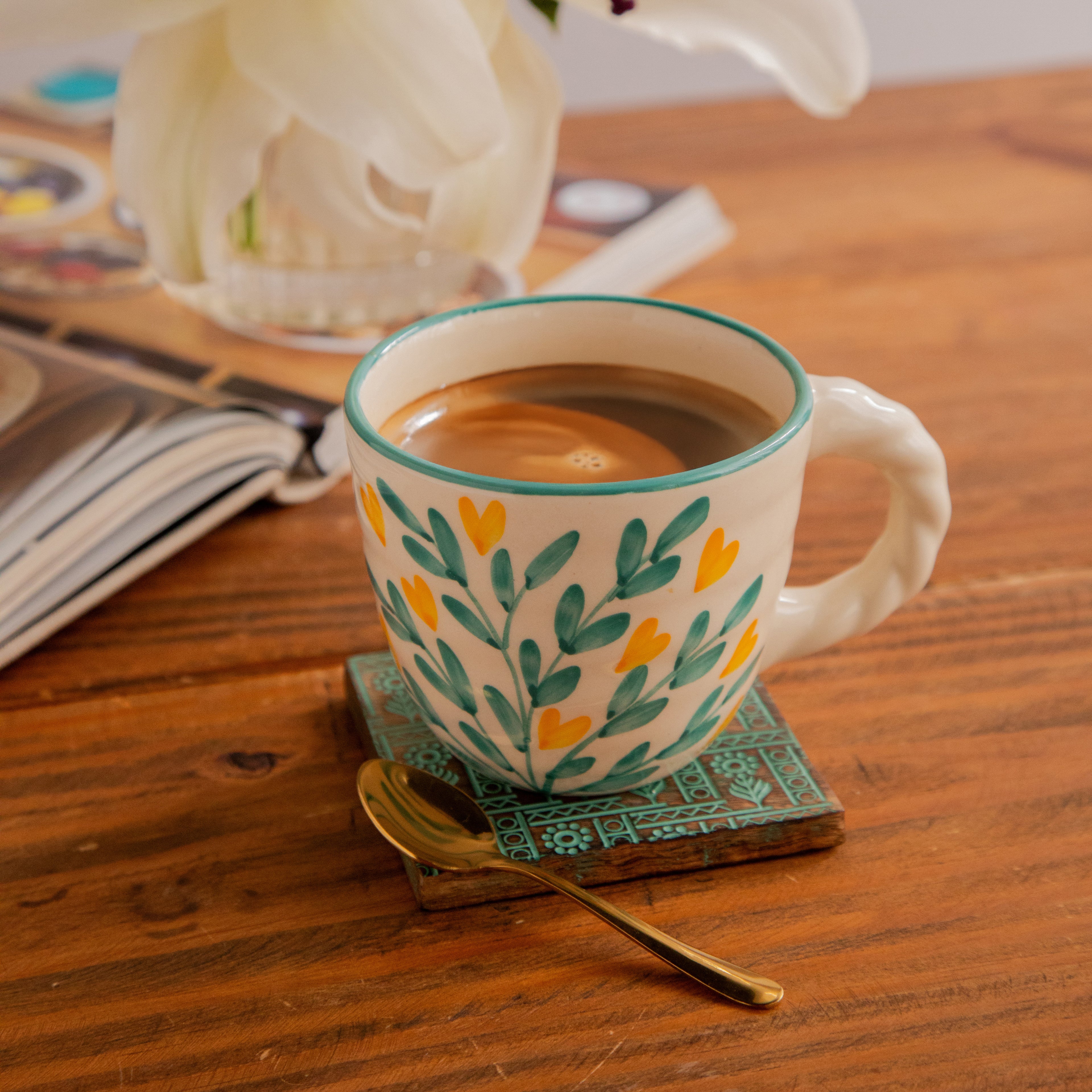 Gulmohar Grove Hand-Painted Ceramic Mug – 450 ml