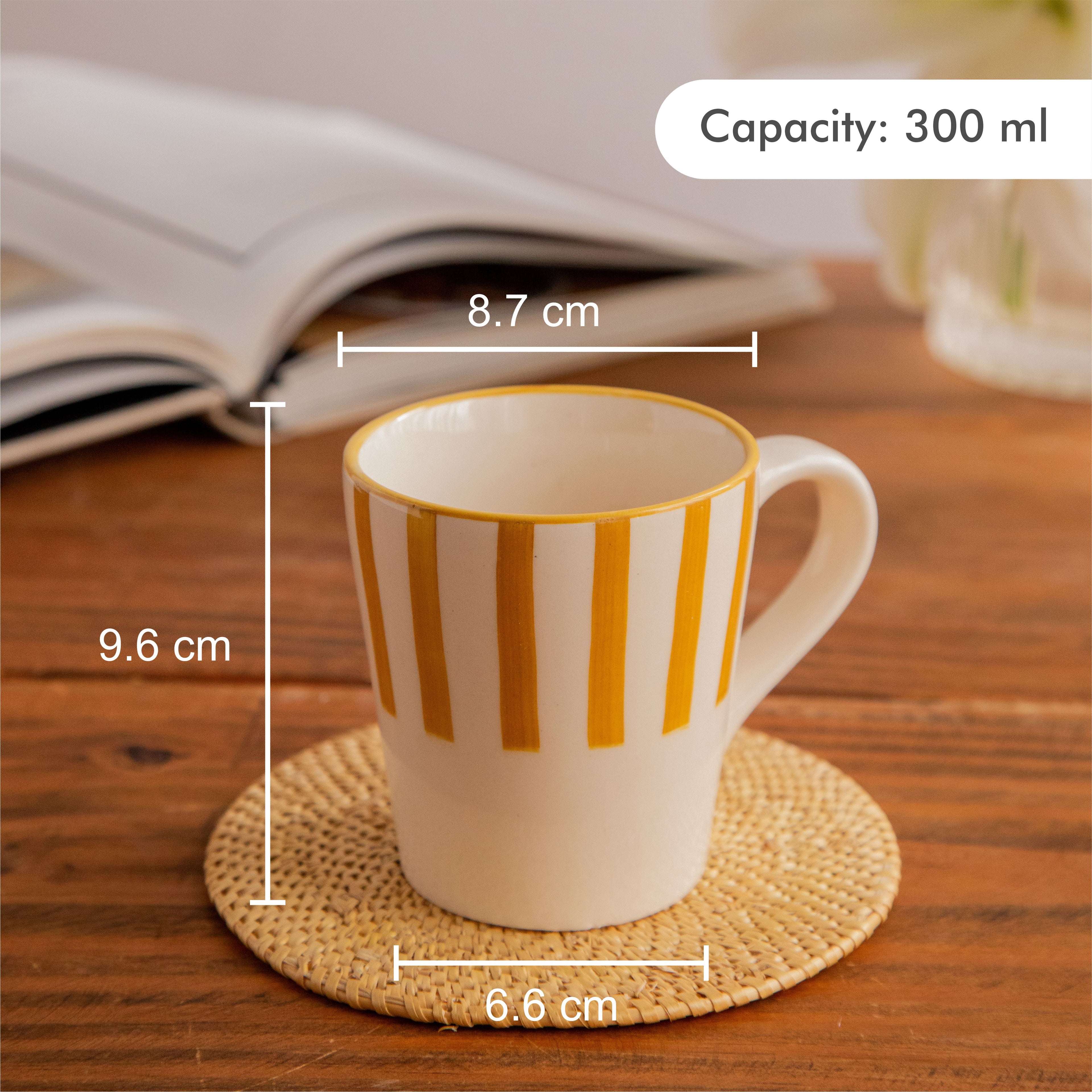 Amber Stripe Hand-Painted Ceramic Mug – 300 ml (Set of 2)