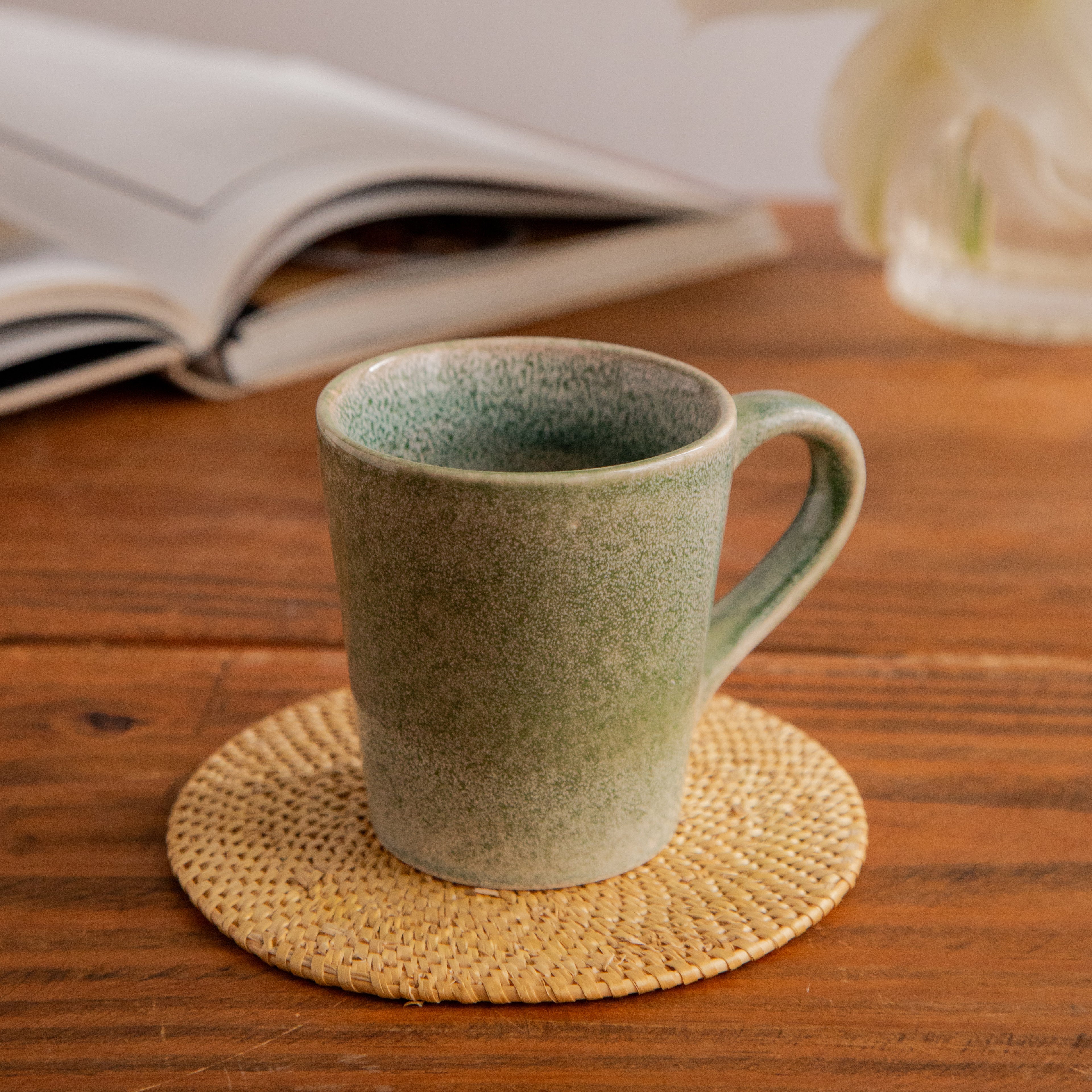 Forest Mist Hand-Painted Ceramic Mug – 300 ml (Set of 2)