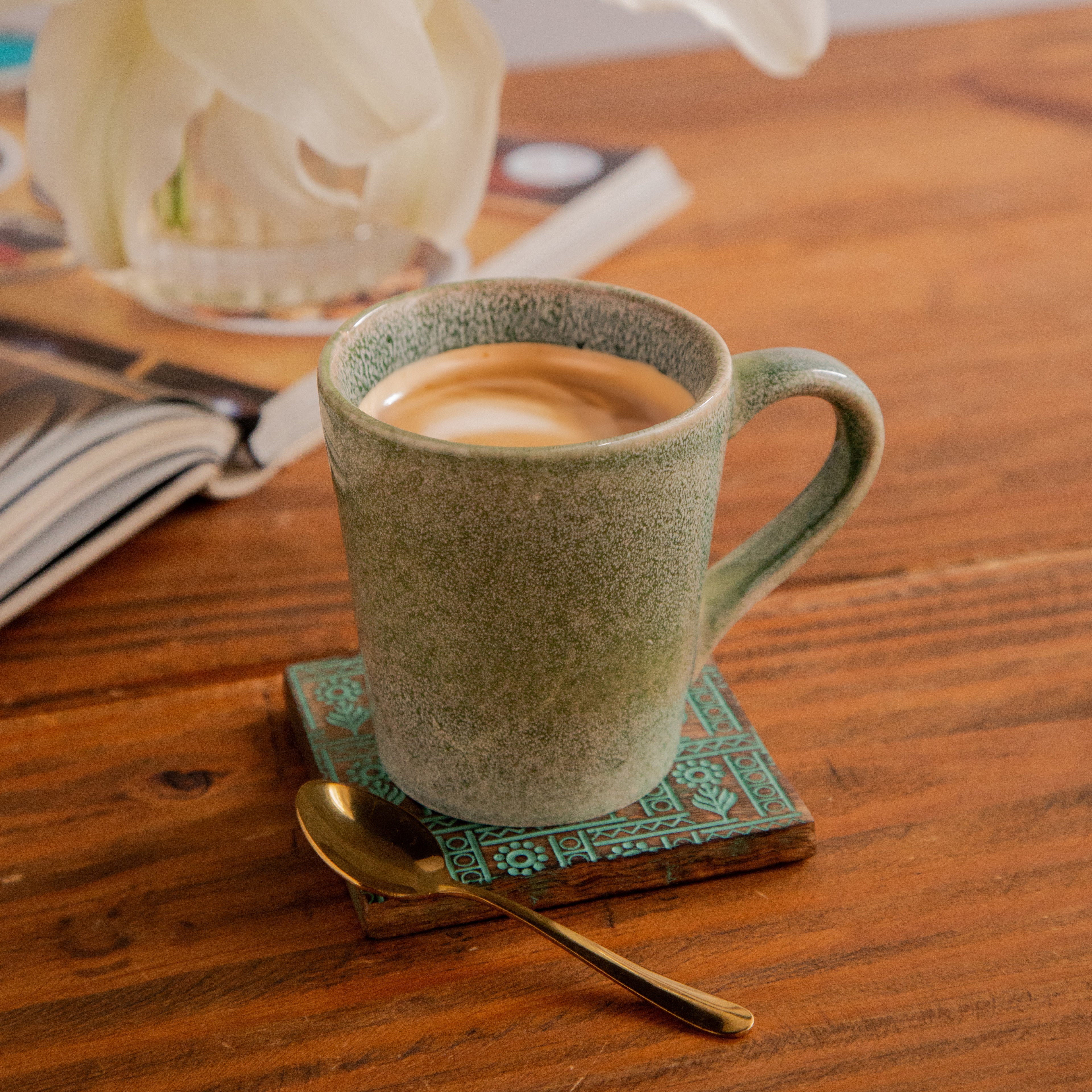 Forest Mist Hand-Painted Ceramic Mug – 300 ml (Set of 2)