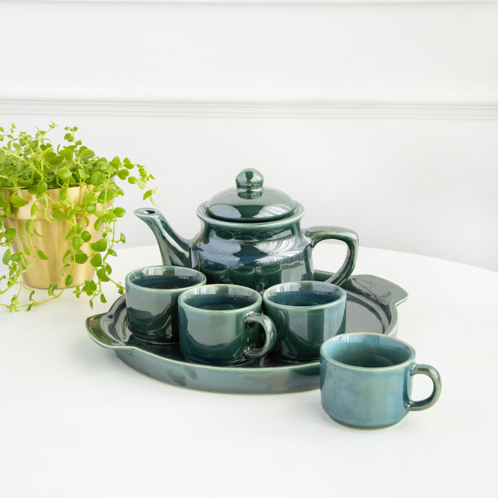 Ceramic 6 piece Morning Tea Set - Glossy Green