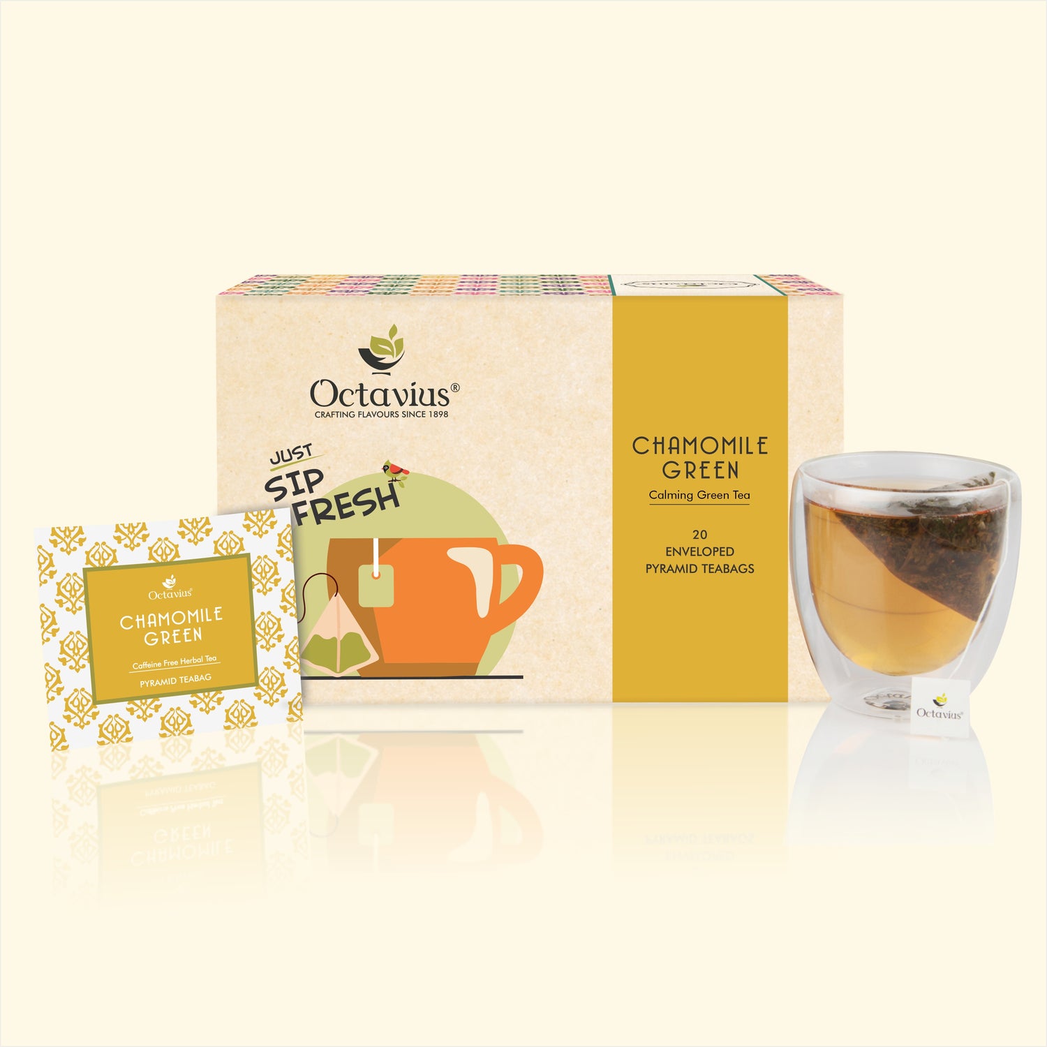 Chamomile Green Tea - 20 Enveloped Pyramid Teabags (pack of 2)