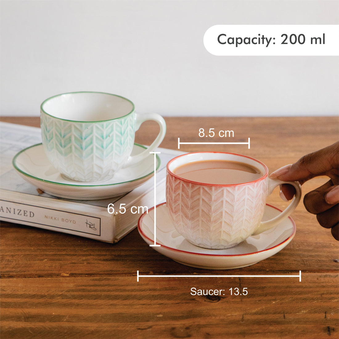 Chroma Charm Tea Set – Set of 4 Cups & Saucers (200 ml each)