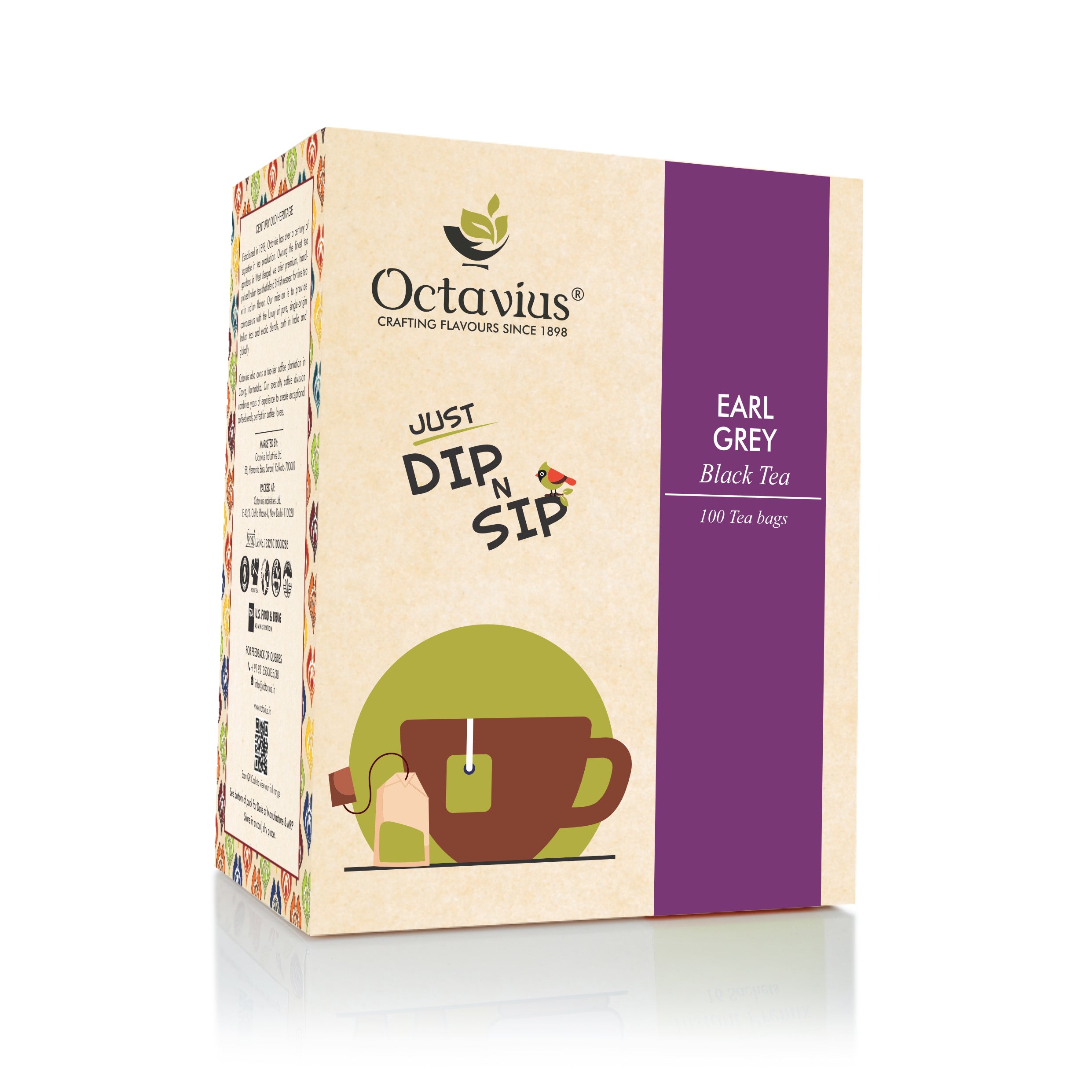 Octavius Earl Grey Black Tea Enveloped Tea Bags Economy Pack -100 Teabags