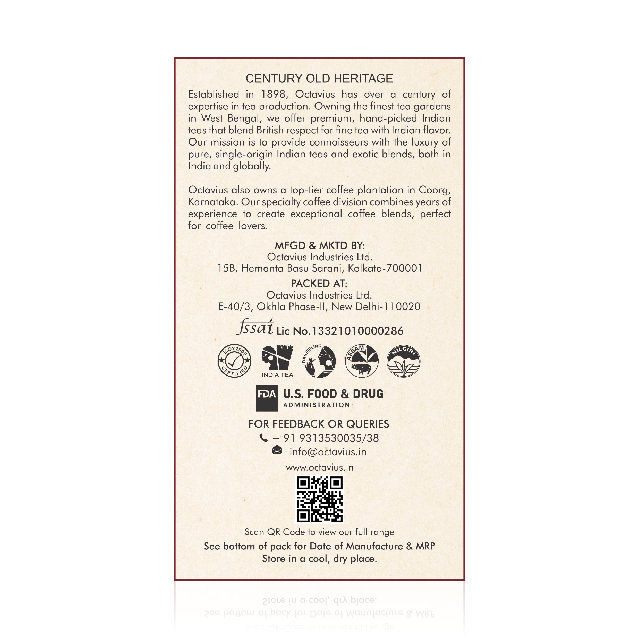 Octavius Earl Grey Black Tea Enveloped Tea Bags Economy Pack -100 Teabags