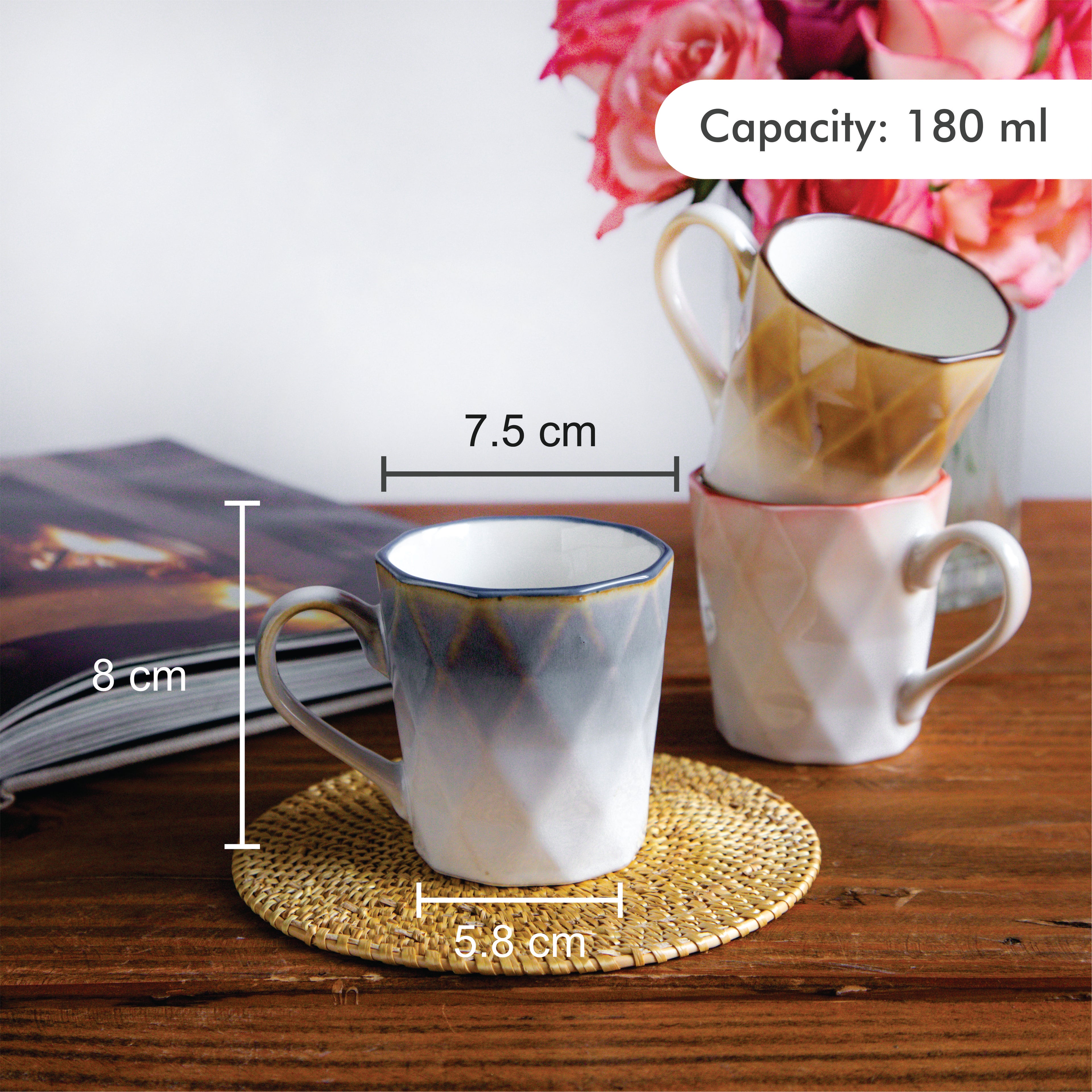 Facet Glow Teacup Set (6 pcs) – 180 ml each