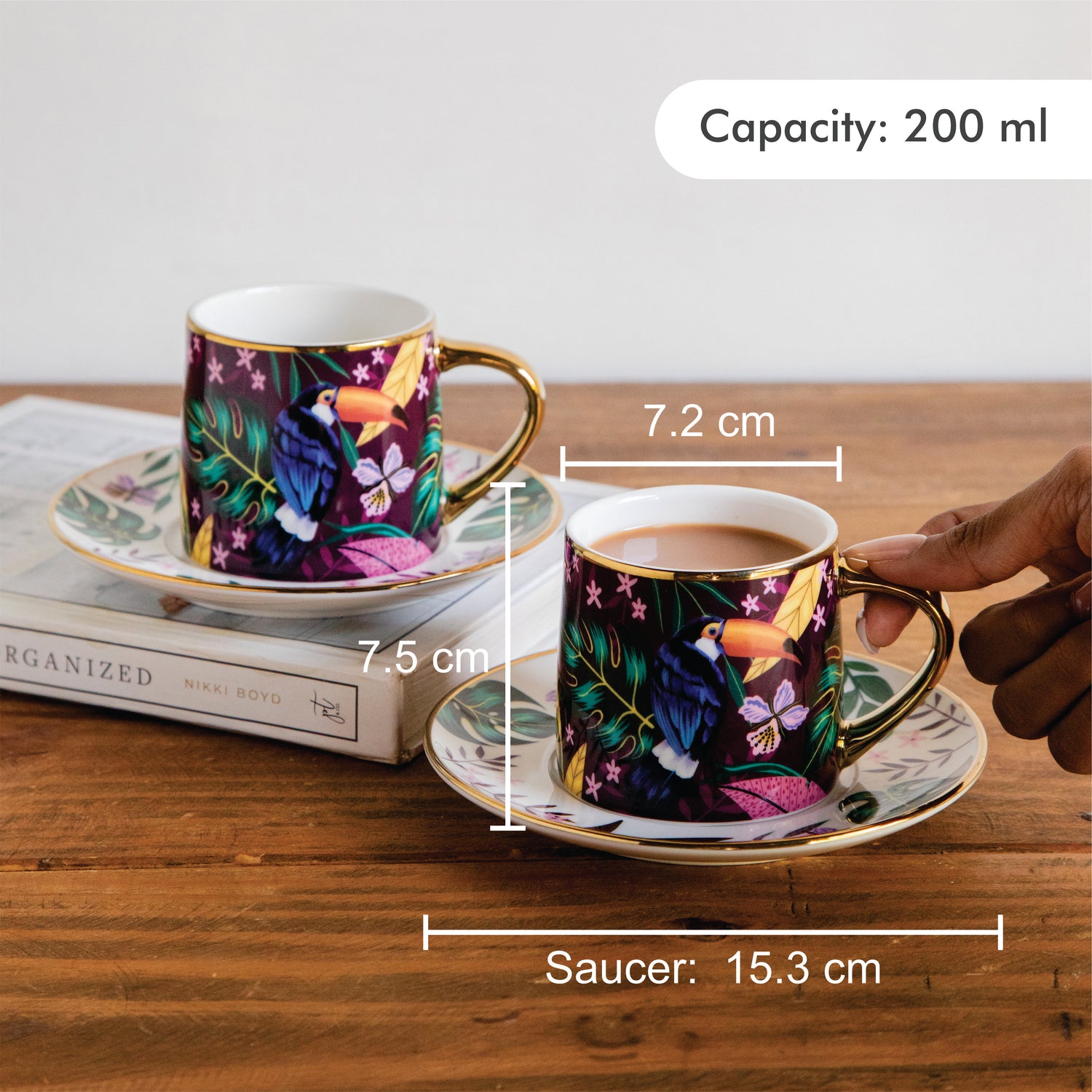Golden Rainforest Tea Set (6 Cups & Saucers) – 200 ml Each