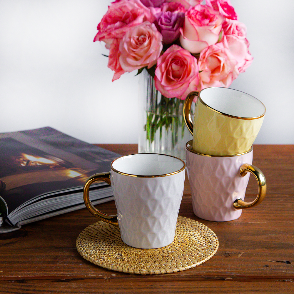 Golden Eterna Leaf Teacups – Set of 6 (200 ml, 3 Colors)