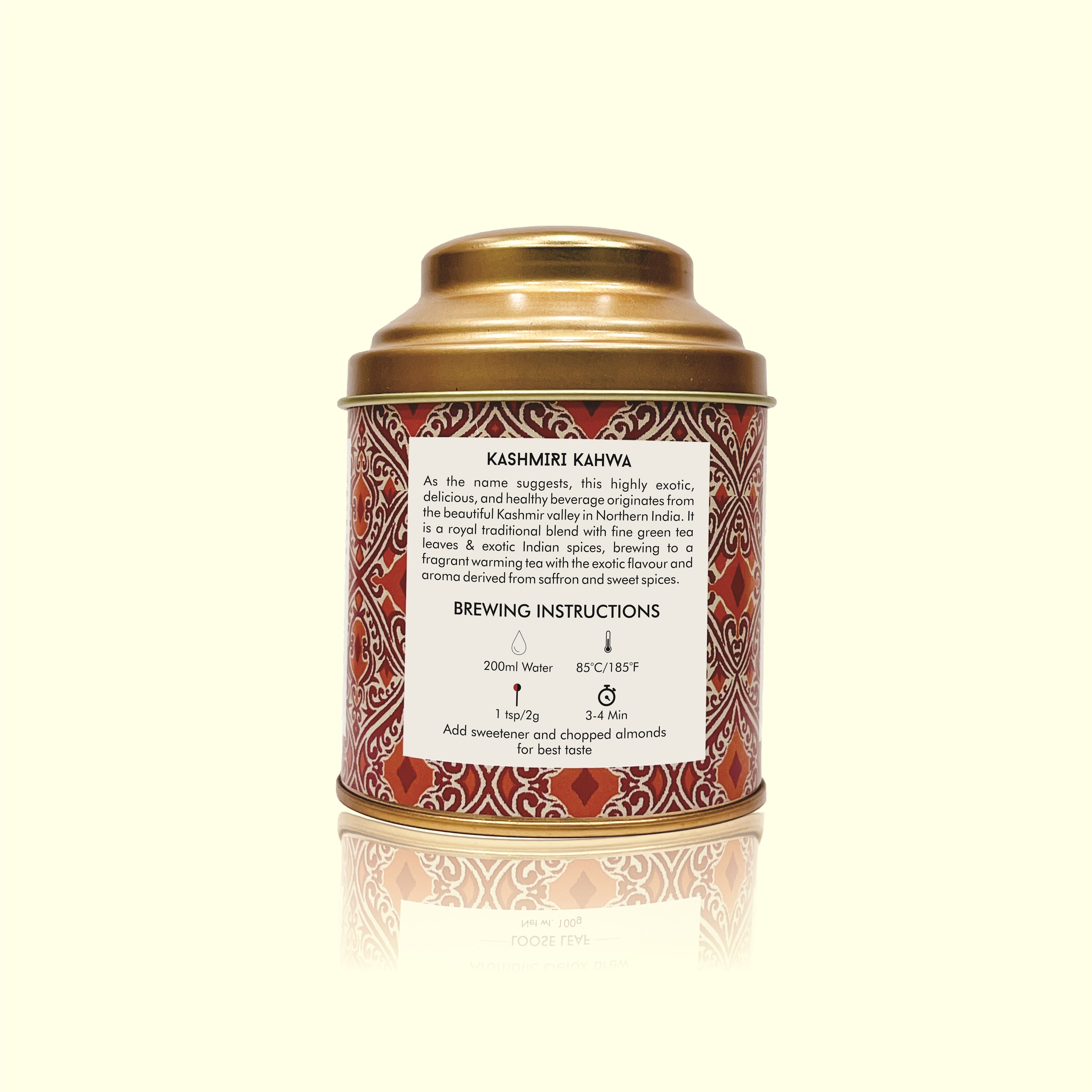 Kashmiri Kahwa Green Tea Loose Leaf in Tin Caddy - 100 Gms