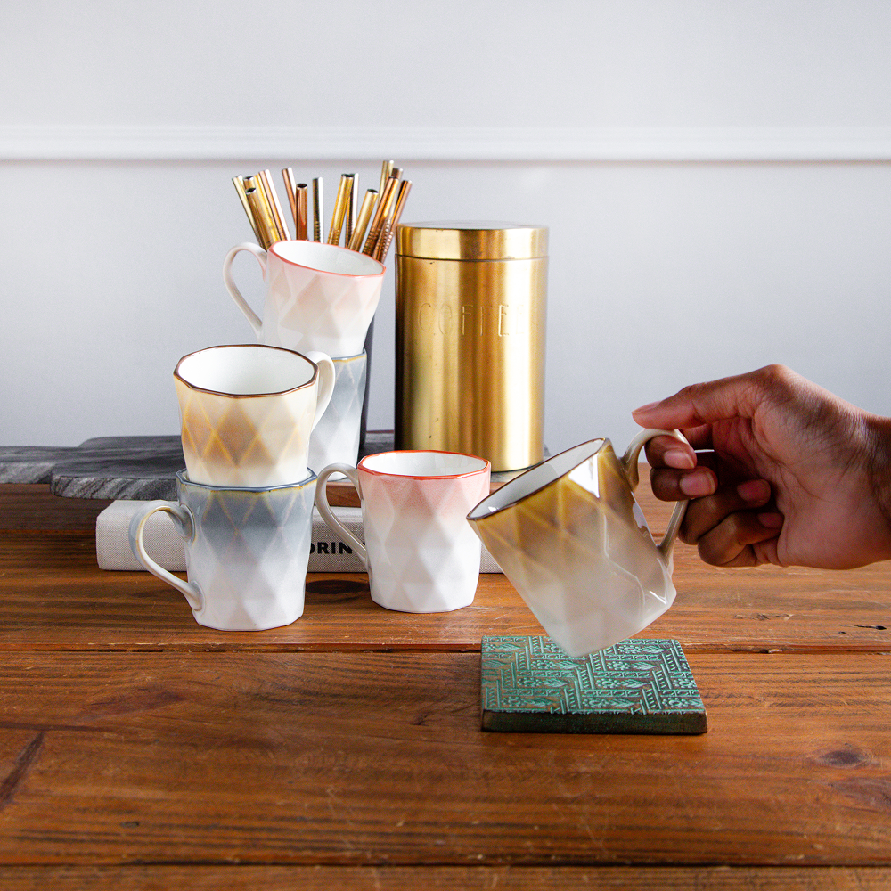 Facet Glow Teacup Set (6 pcs) – 180 ml each