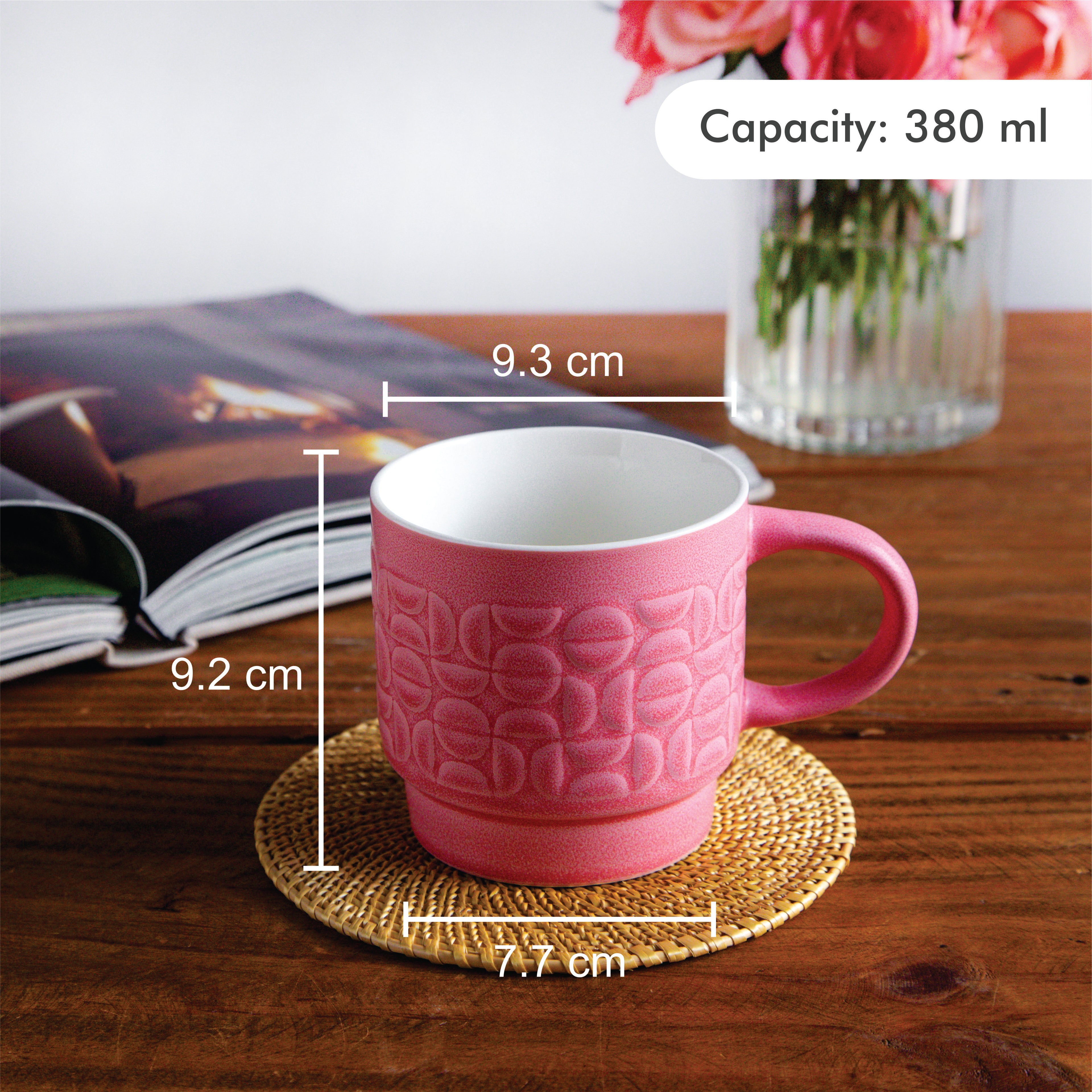 TerraCraft Collection Dusky Rose Mug  – 380 ml ( Set of 2, Pink )