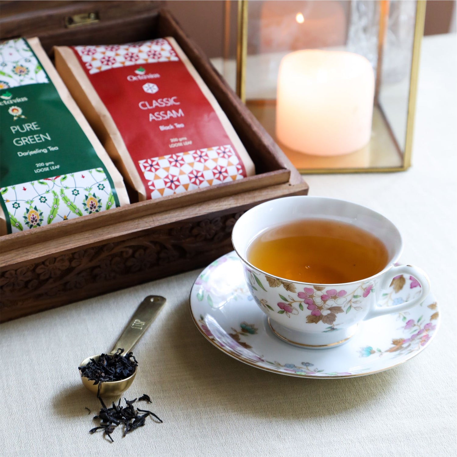 Indian Tea Collection - Premium Black & Green Whole Leaf Teas In Handcrafted Sheesham Wood Box