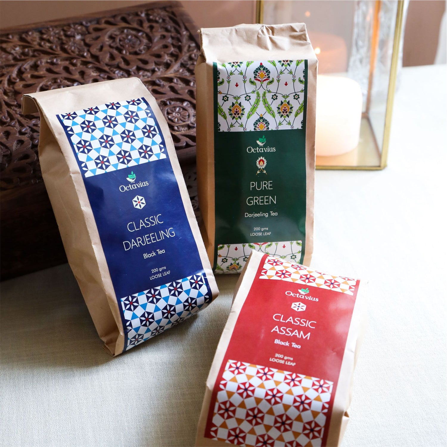 Indian Tea Collection - Premium Black & Green Whole Leaf Teas In Handcrafted Sheesham Wood Box