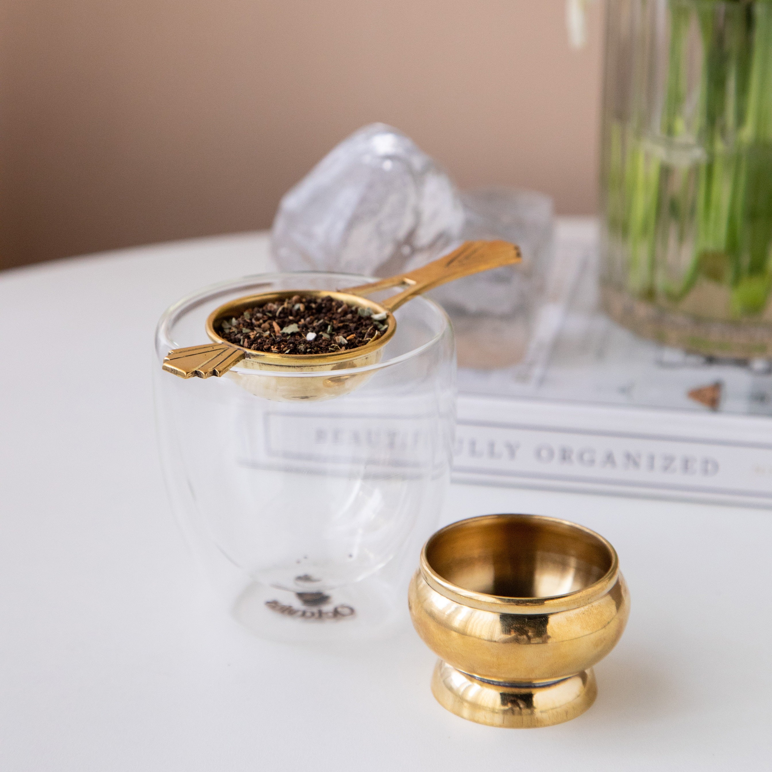 Octavius Vintage Brass Tea Strainer with long handle ( 5 cms base diameter)