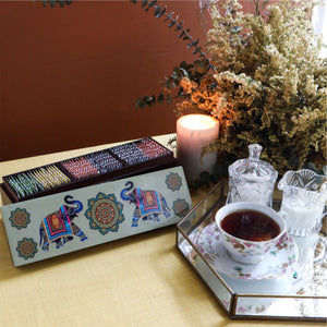 
                  
                    Load image into Gallery viewer, Assortment of Fine Teas- 60 Teabags in Elephant Print Wooden Box
                  
                