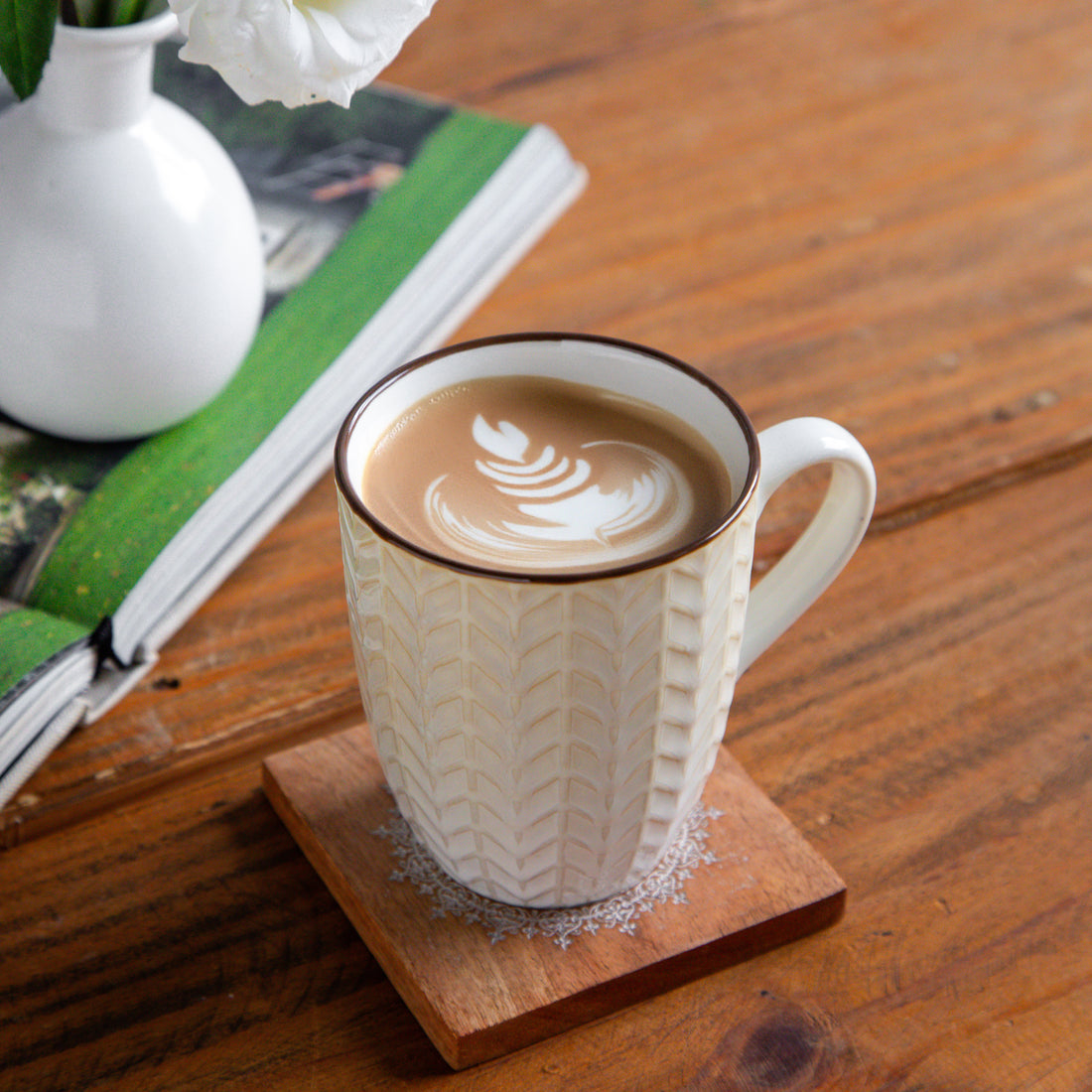 Luxe Weave Coffee Mug – Ivory Elegance (Set of 2) – 300 ml