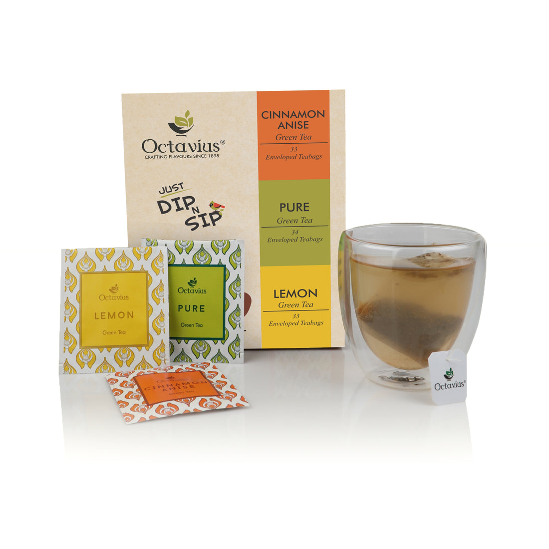 3 Assorted Green Teas - 100 Enveloped Teabags Economy Pack