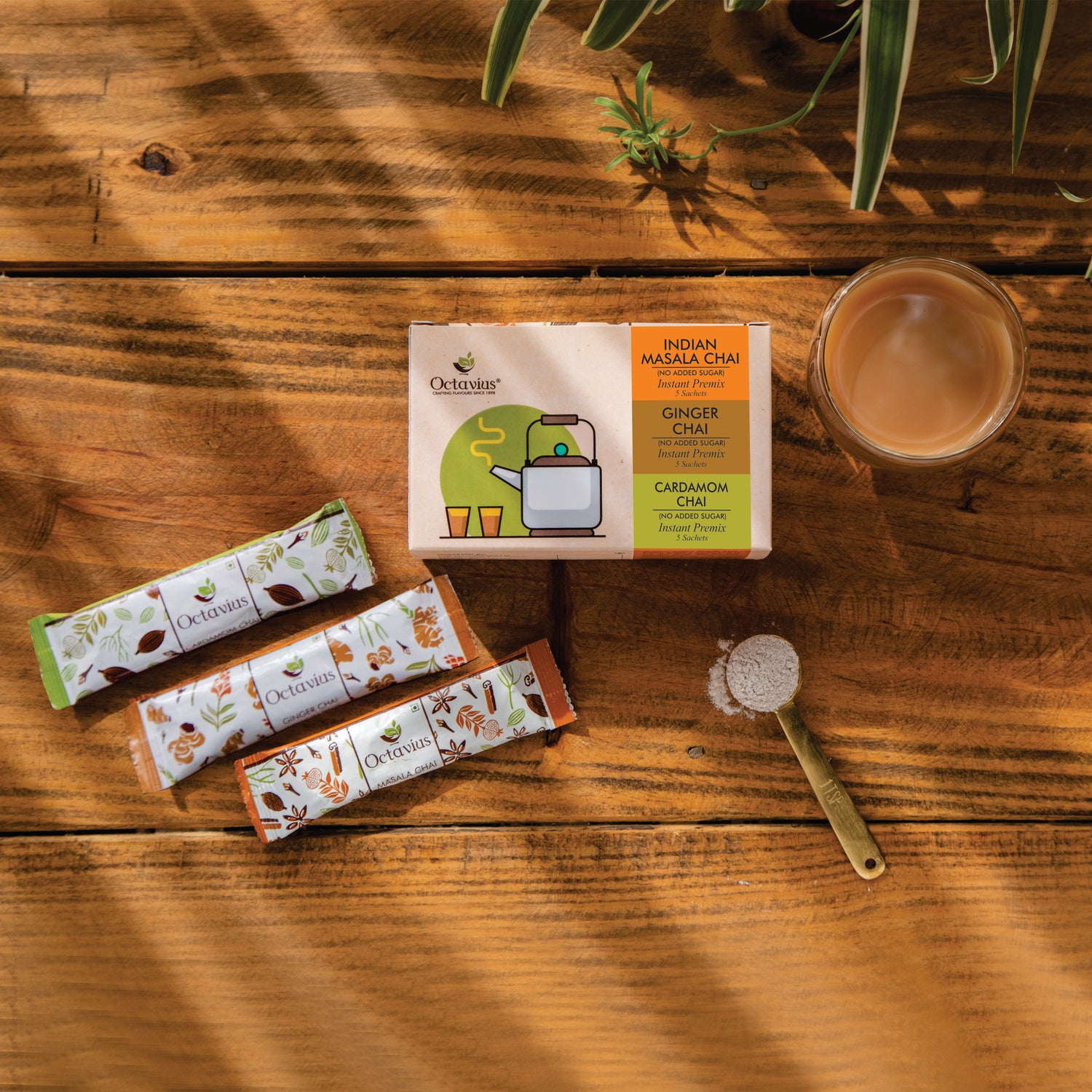 3 in 1 Instant Premix - Indian Masala, Cardamom &amp; Ginger (No Added Sugar) - 50 sachets