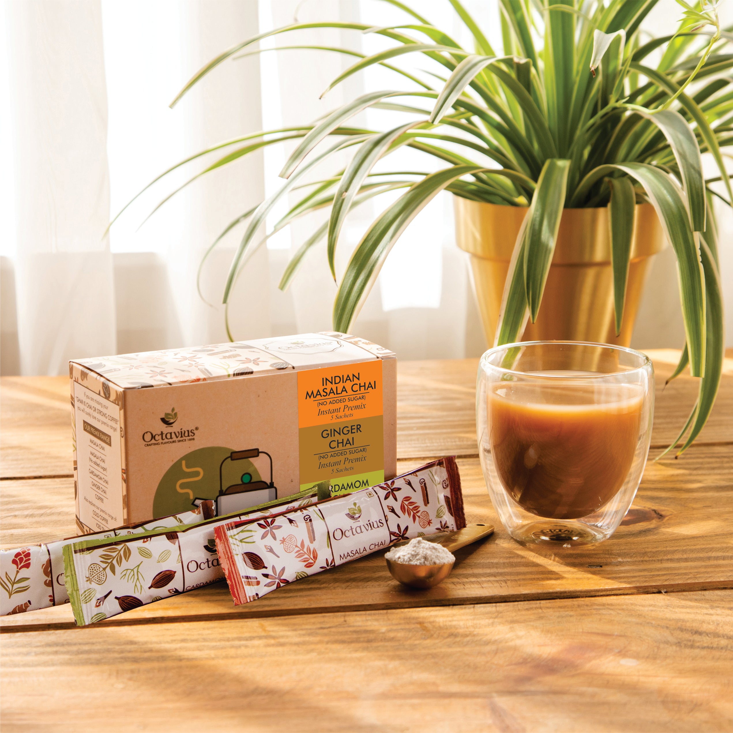 3 in 1 Instant Premix - Indian Masala, Cardamom &amp; Ginger (No Added Sugar) - 50 sachets