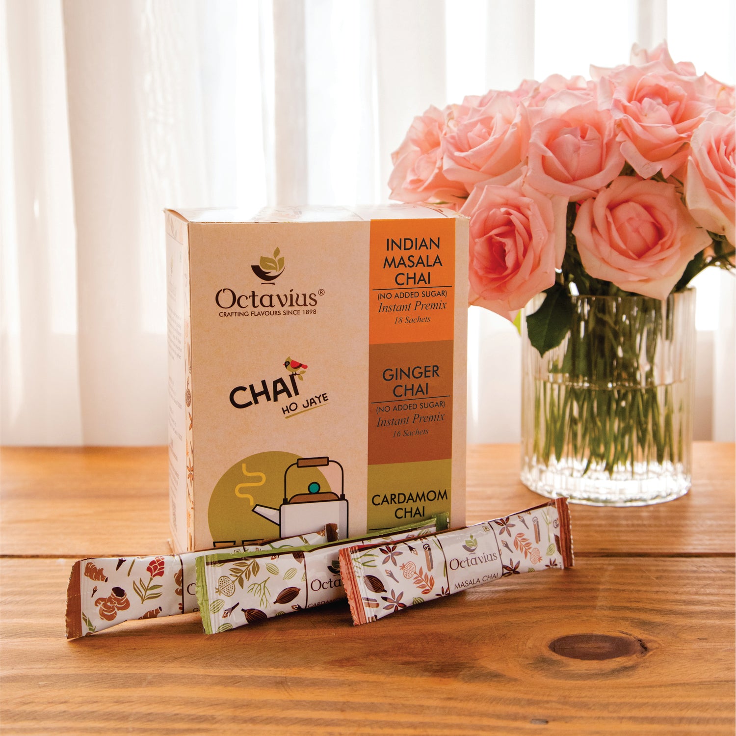 3 in 1 Instant Premix - Indian Masala, Cardamom &amp; Ginger (No Added Sugar) - 50 sachets