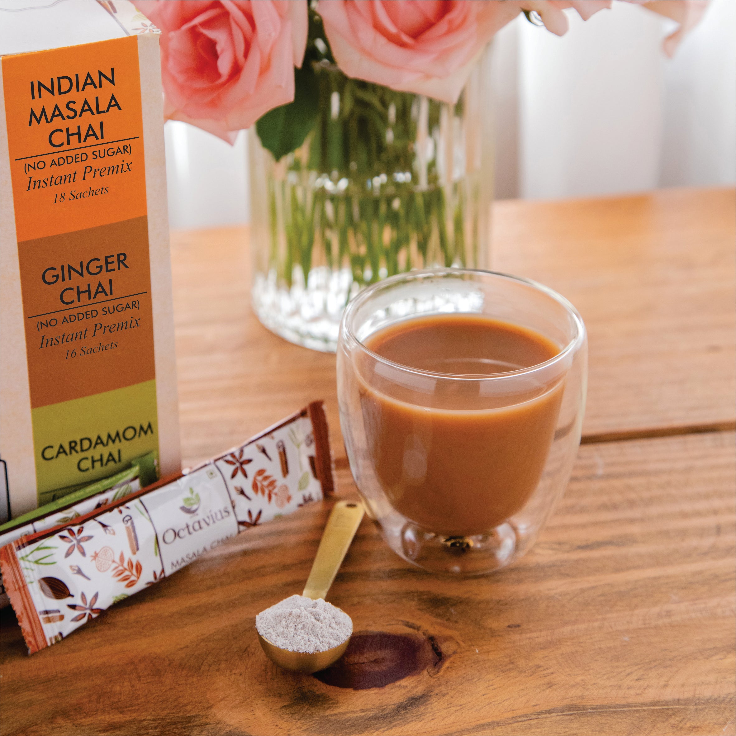 3 in 1 Instant Premix - Indian Masala, Cardamom &amp; Ginger (No Added Sugar) - 50 sachets