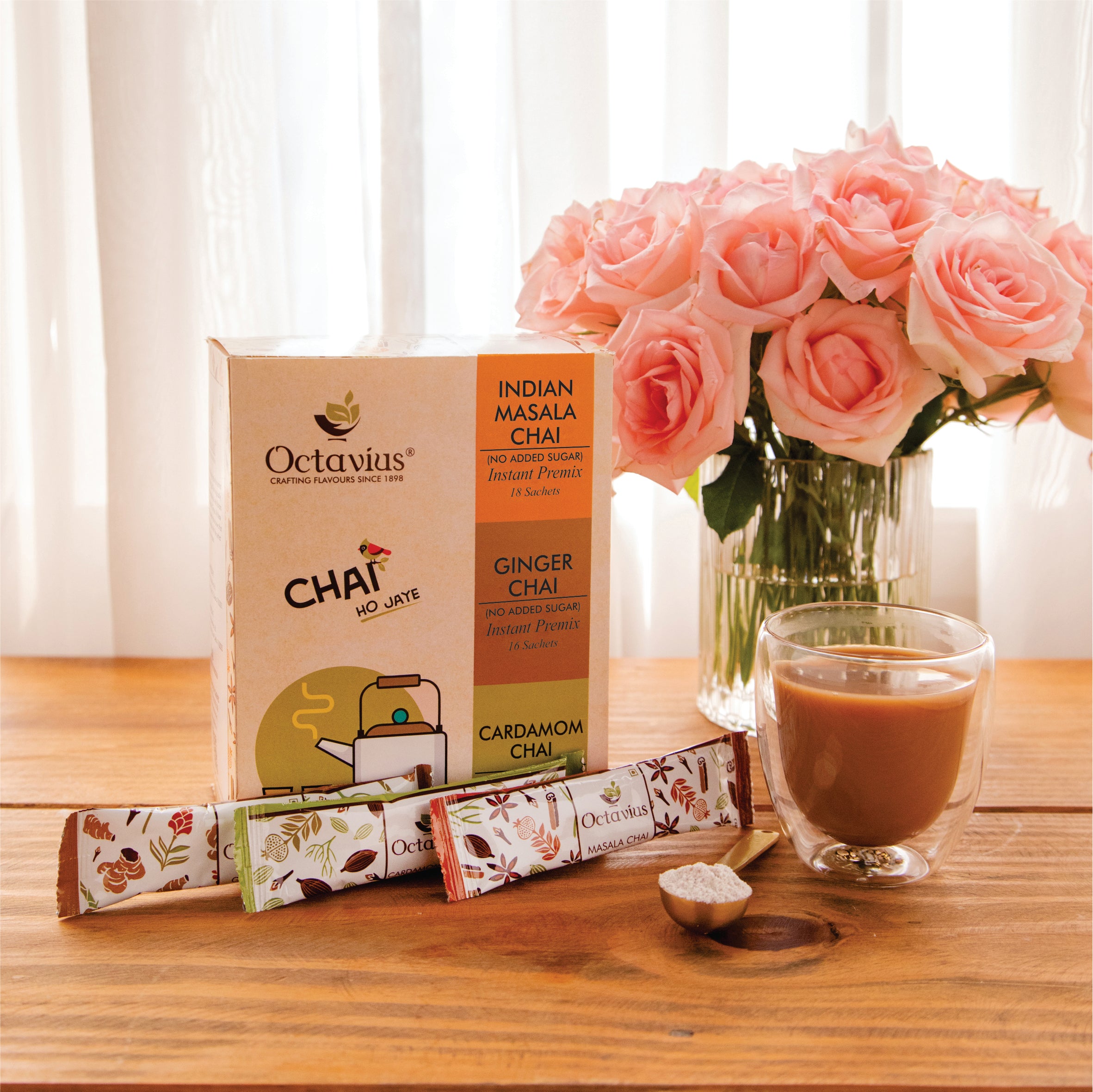 3 in 1 Instant Premix - Indian Masala, Cardamom &amp; Ginger (No Added Sugar) - 50 sachets