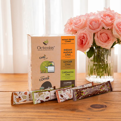 4 in 1 Instant Premix - Indian Masala, Cardamom,  Ginger &amp; Coffee Pack of 50 sachets