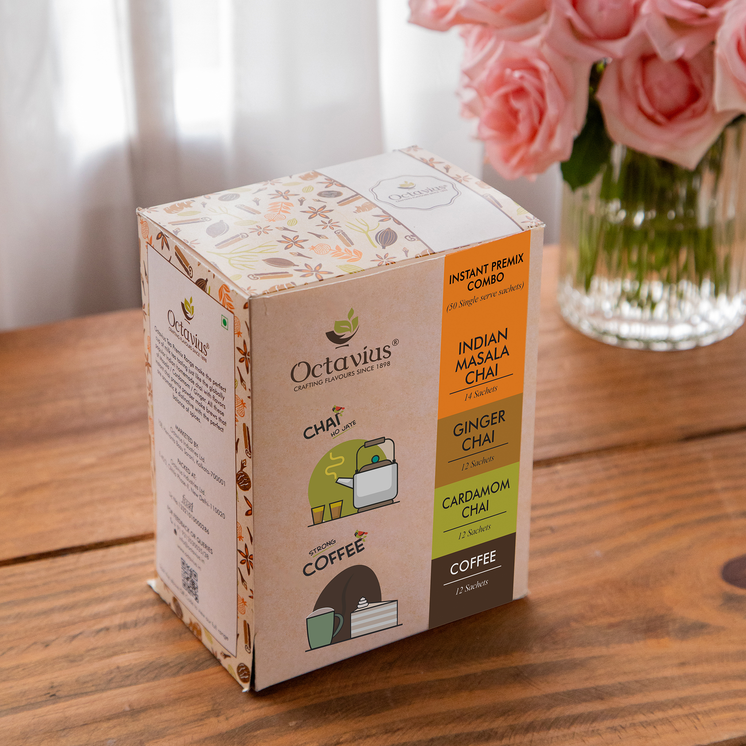 4 in 1 Instant Premix - Indian Masala, Cardamom,  Ginger &amp; Coffee Pack of 50 sachets