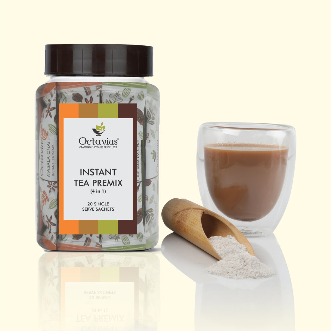 4 in 1 Instant Premix - Indian Masala, Ginger,Cardamom, Coffee 20 Sachets (Clear Pack)